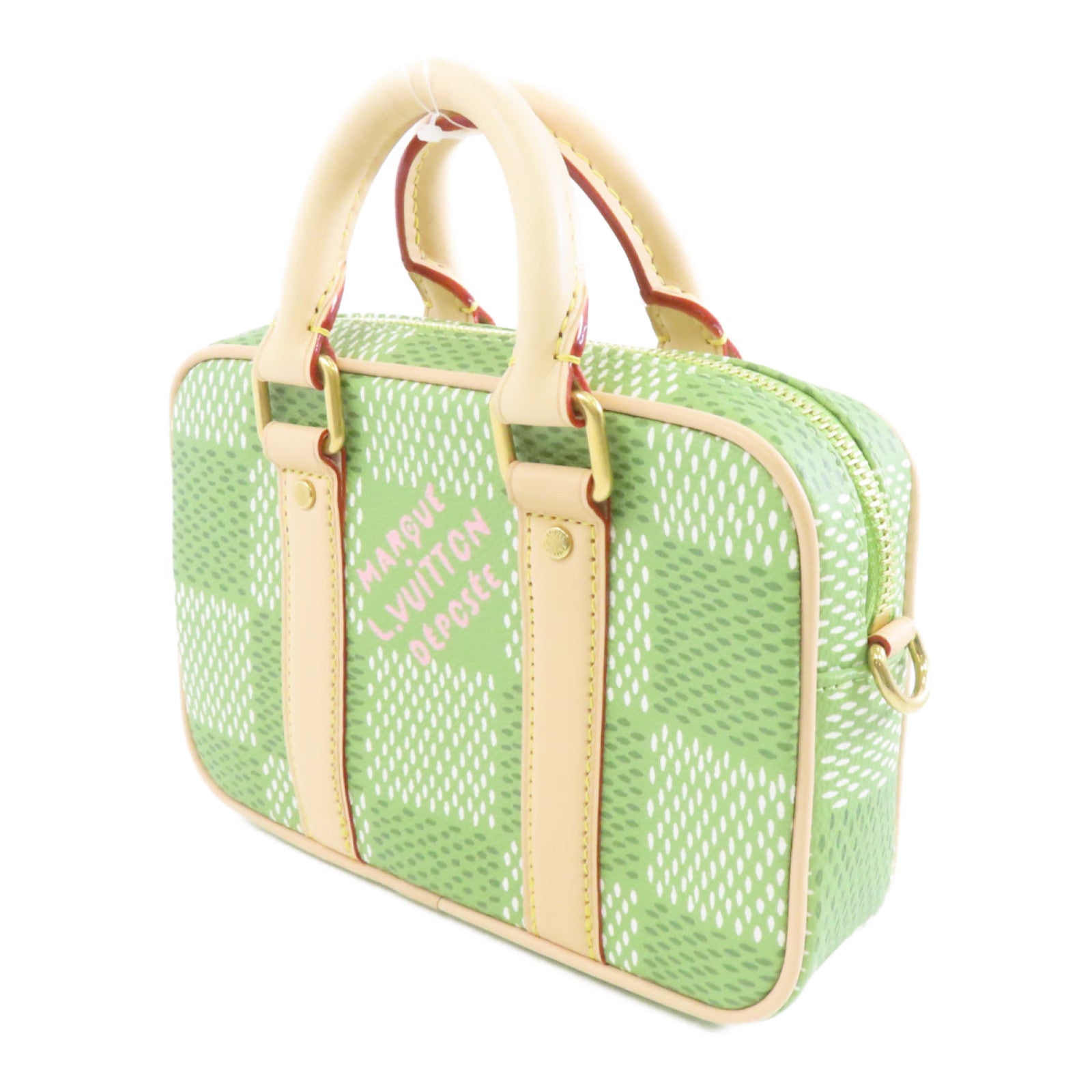 LOUIS VUITTON Green Damier Nano Porte Documents Voyage金扣手挽肩背兩用袋綠色
