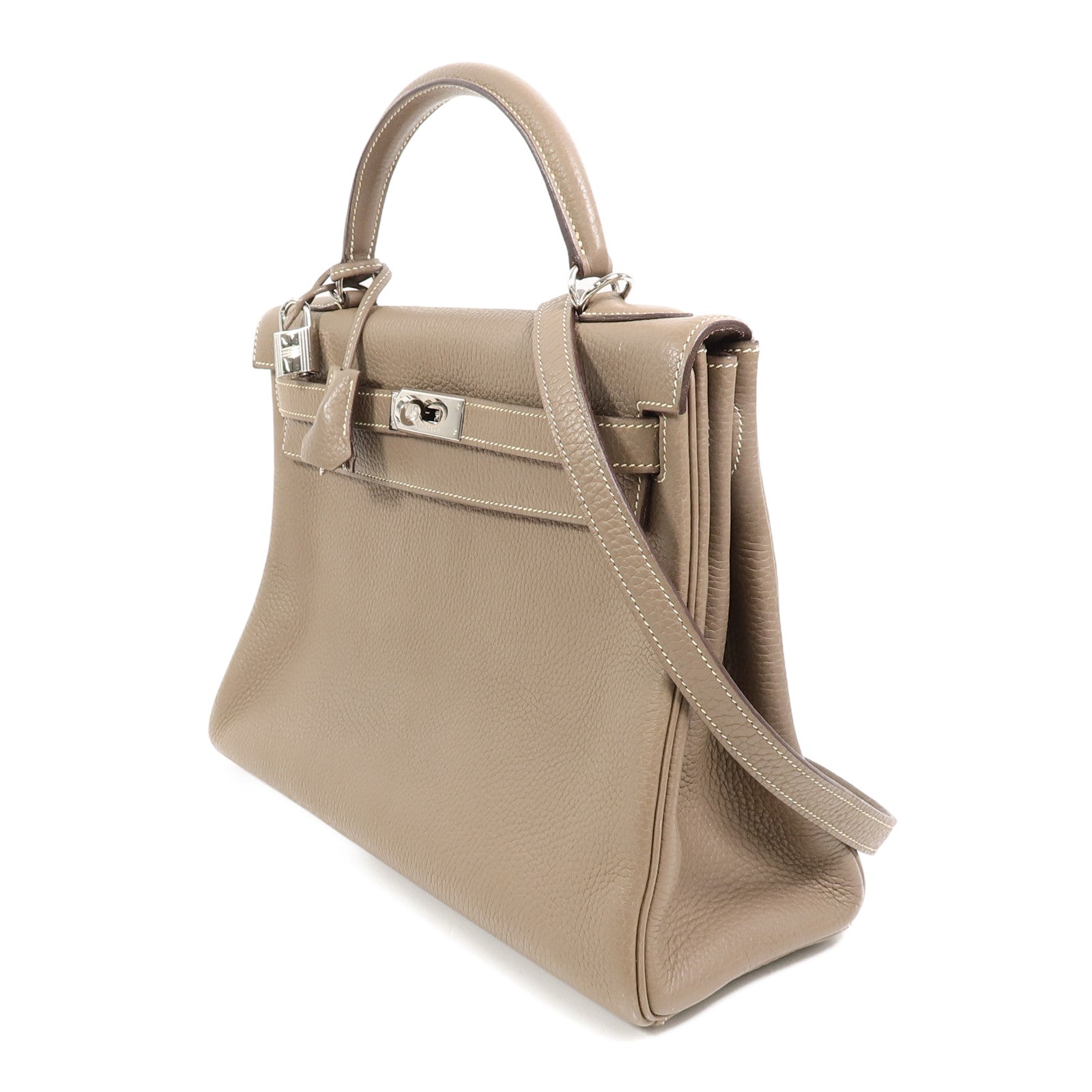 HERMES Clemence皮革Kelly 32手挽肩背兩用袋Etoupe