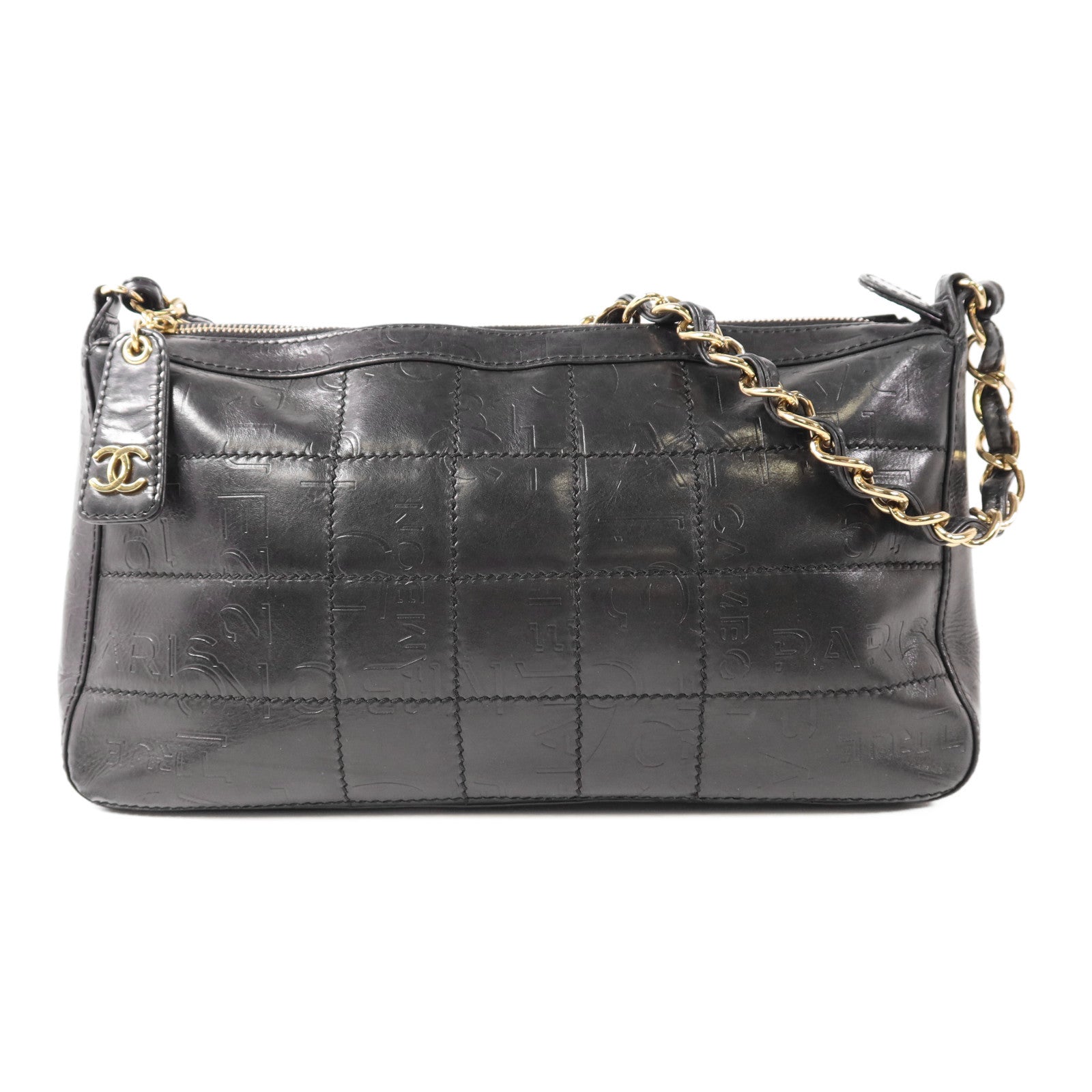 CHANEL 羊皮皮革Vintage Chain Shoulder金扣鏈帶肩背袋