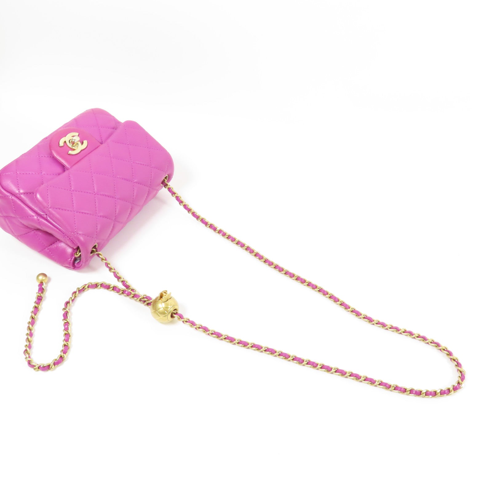 CHANEL CC GHW Mini Flap Bag Chain Shoulder Bag Lambskin Leather Purple