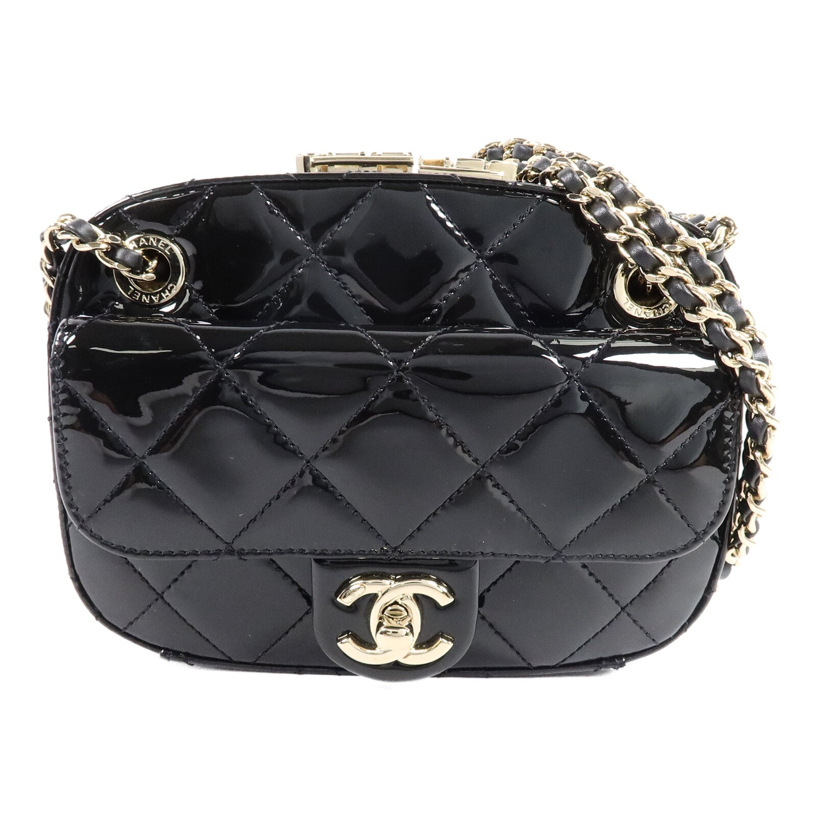 CHANEL 漆皮皮革Mini Camera Case鏈帶肩背袋