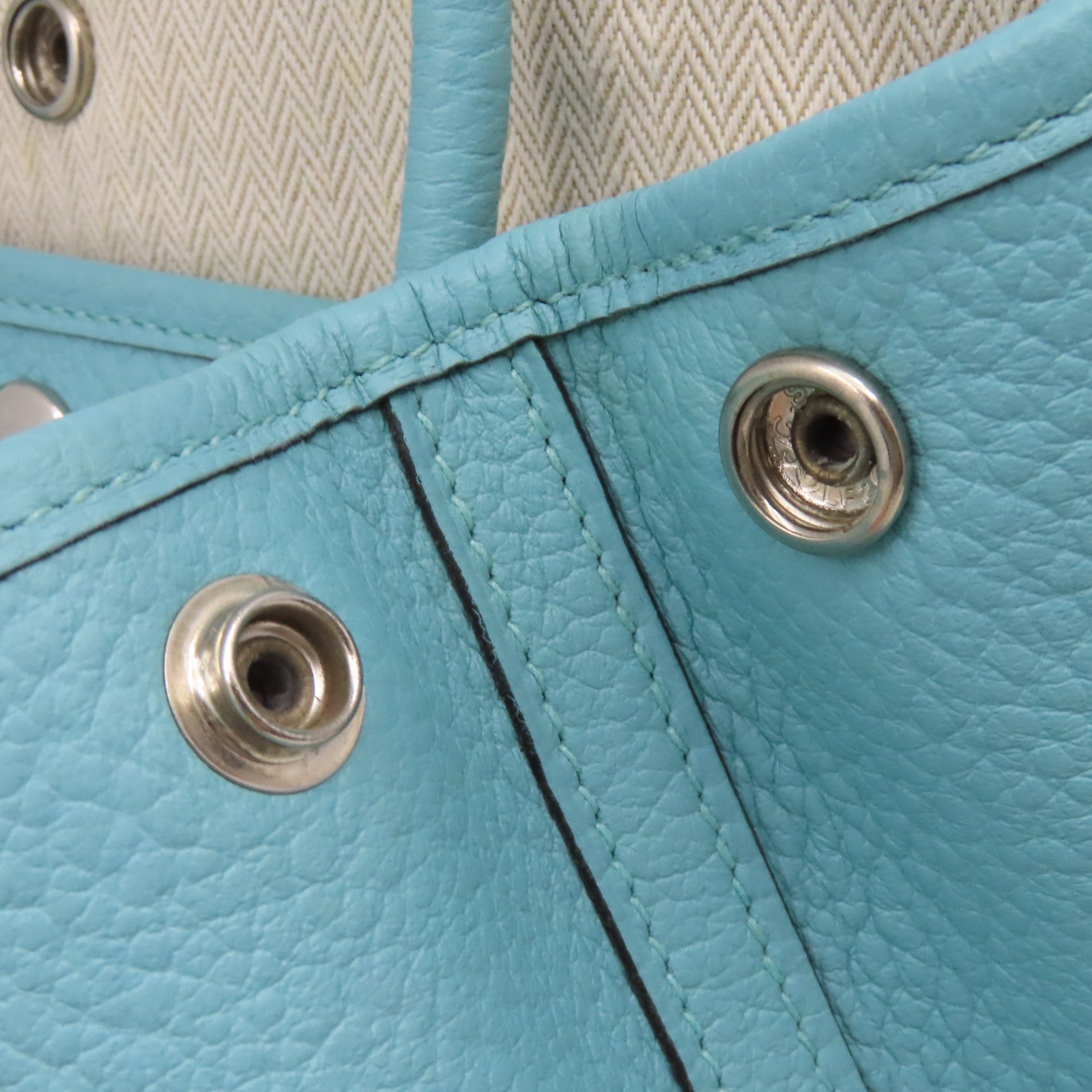 HERMES Negonda皮革Garden Party TPM Medium Tote Bag銀扣手挽袋3P Bleu Atoll馬龍藍色