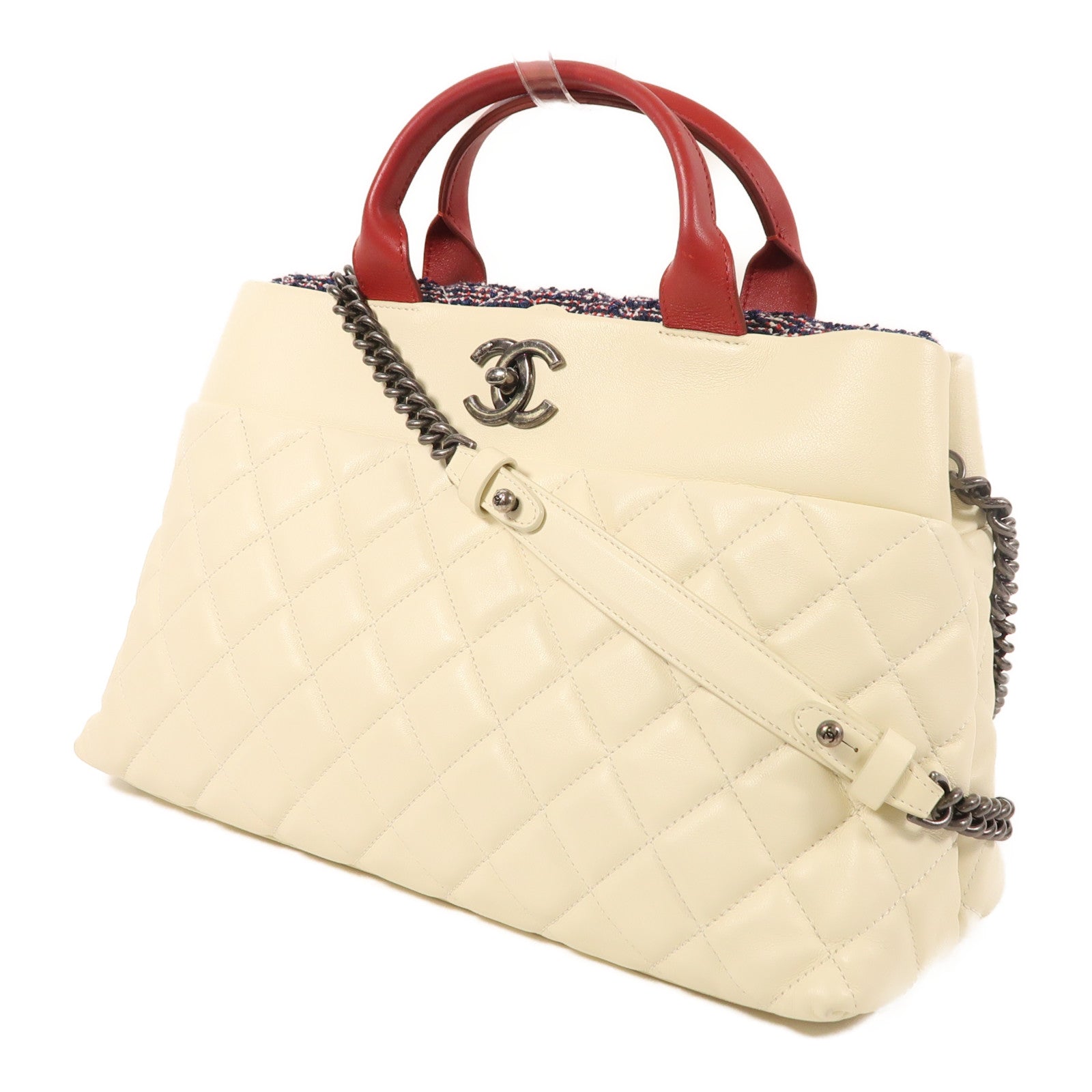 CHANEL 羊皮皮革2 Way Shoulder銀扣手挽肩背兩用袋