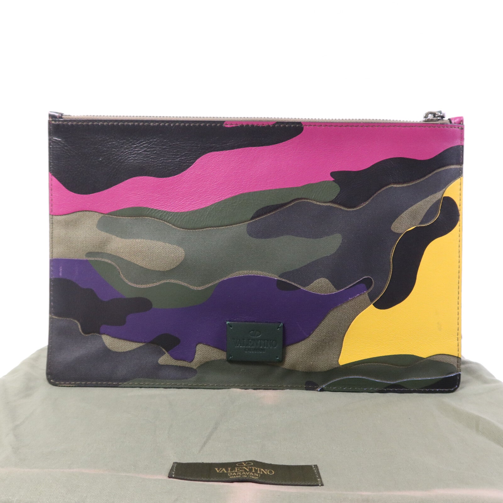 Valentino 帆布/牛皮皮革Clutch銀扣手拿包