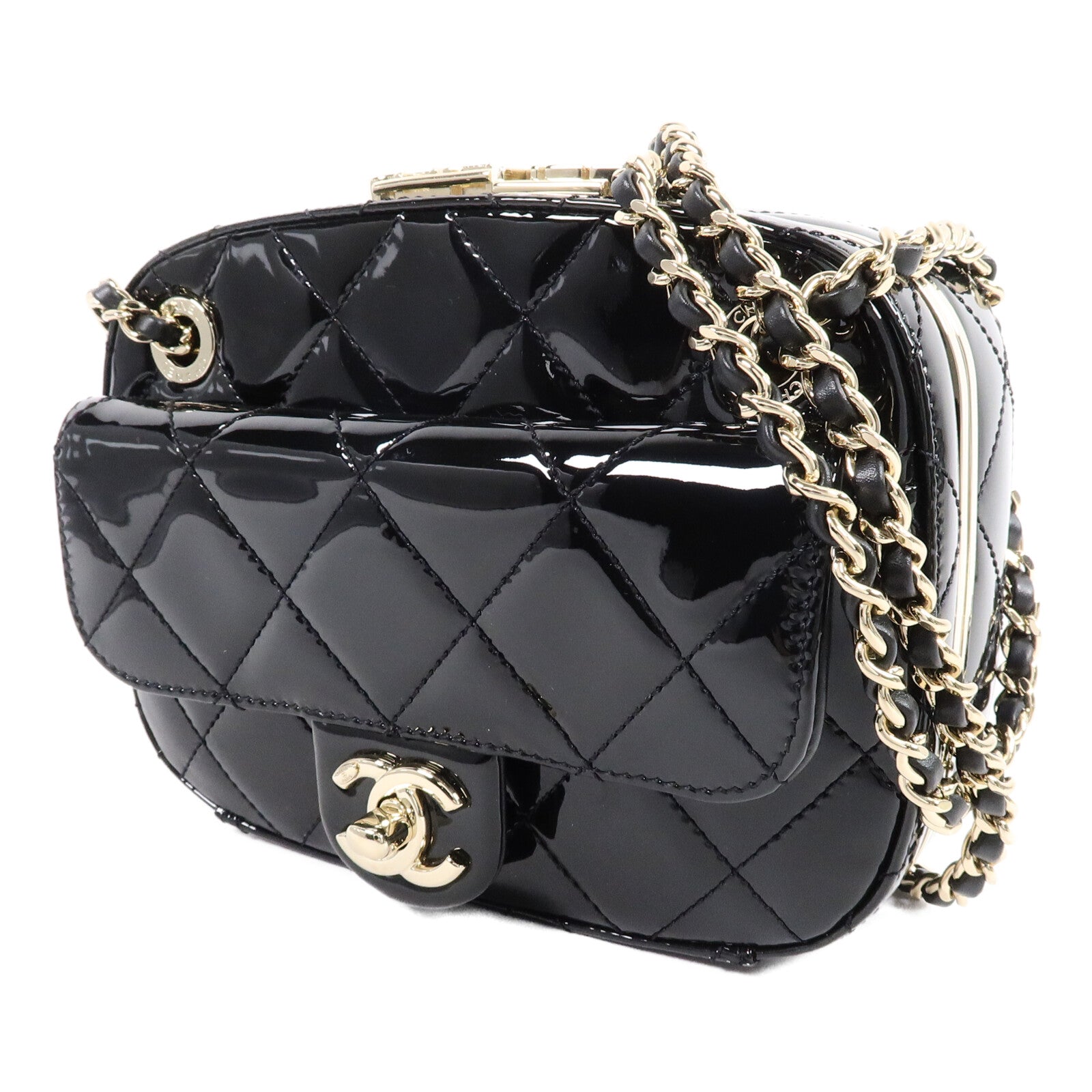 CHANEL 漆皮皮革Mini Camera Case鏈帶肩背袋