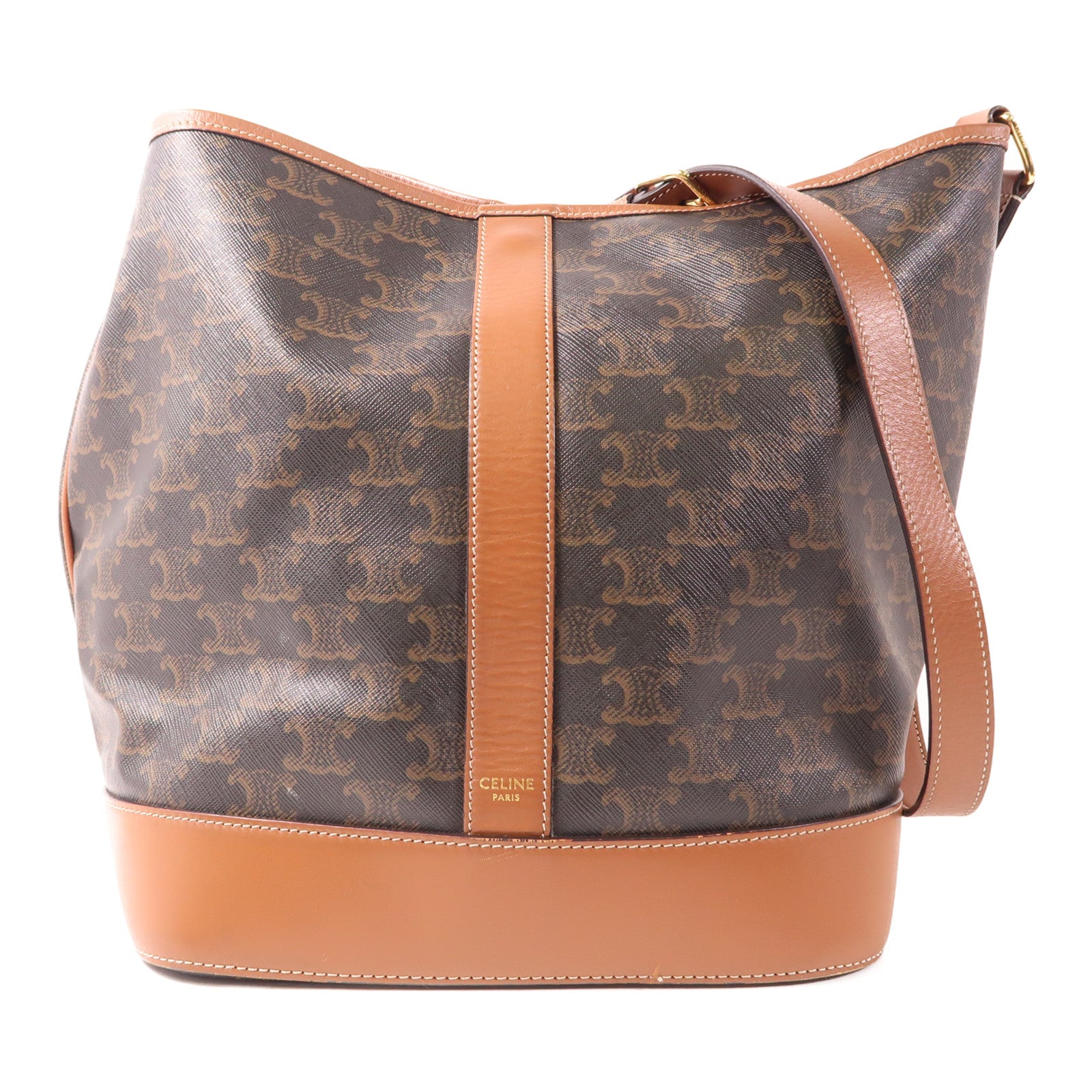CELINE 塗層帆布Triomphe Bucket Medium金扣肩背袋