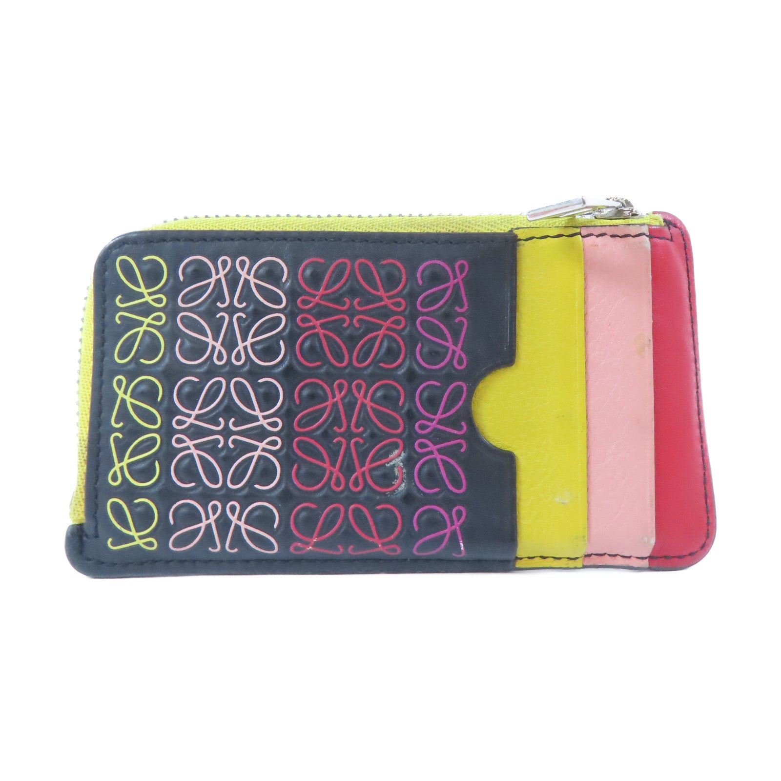 LOEWE 牛皮皮革Coin/Card Case銀扣零錢包/卡片套黑色/彩色