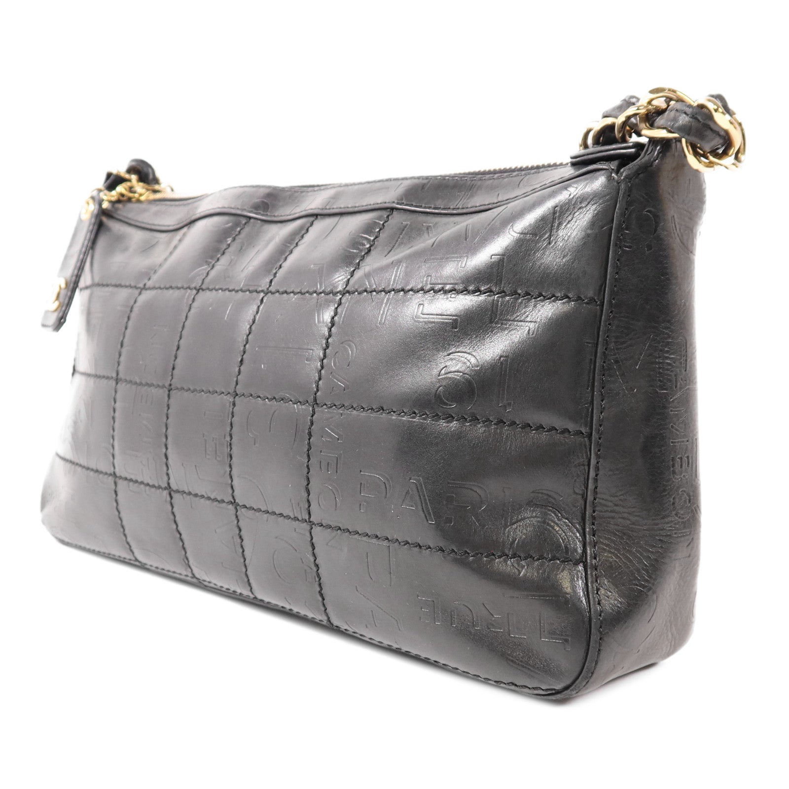 CHANEL 羊皮皮革Vintage Chain Shoulder金扣鏈帶肩背袋