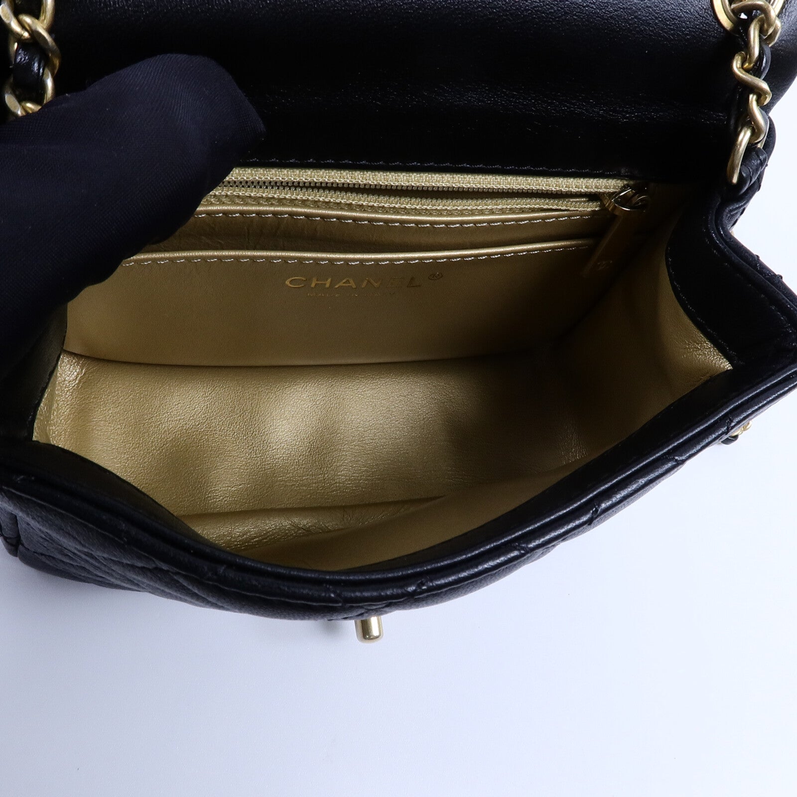 CHANEL 羊皮皮革Mini Classic 17 Gold Ball鏈帶肩背袋