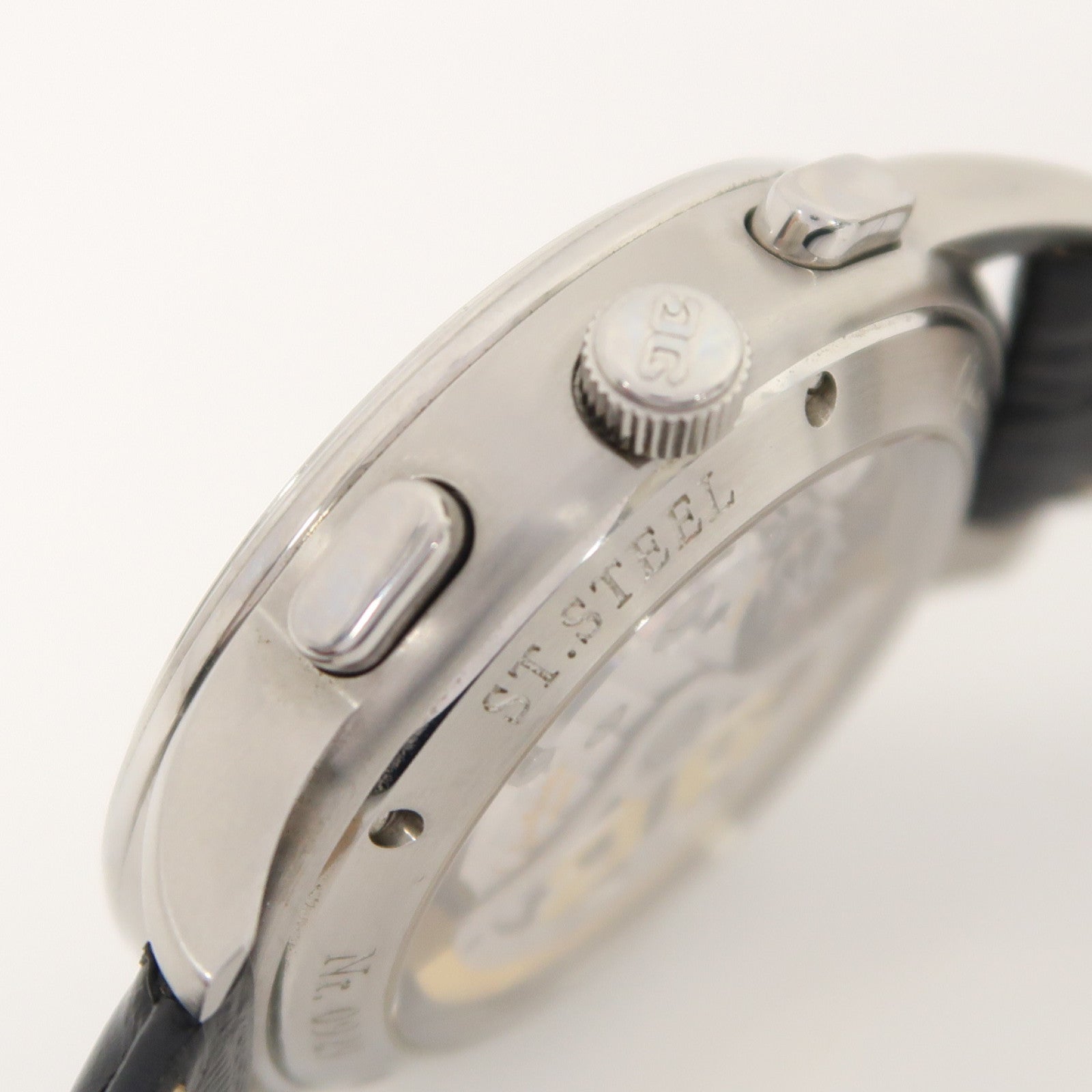 GLASHUTTE ORIGINAL Senator Chronograph不鏽鋼/皮革帶手錶自動機芯銀色