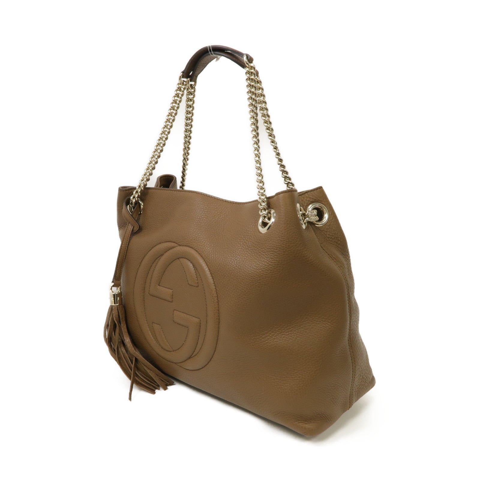 GUCCI 牛皮皮革Chain Shoulder Bag金扣鏈帶肩背袋啡色