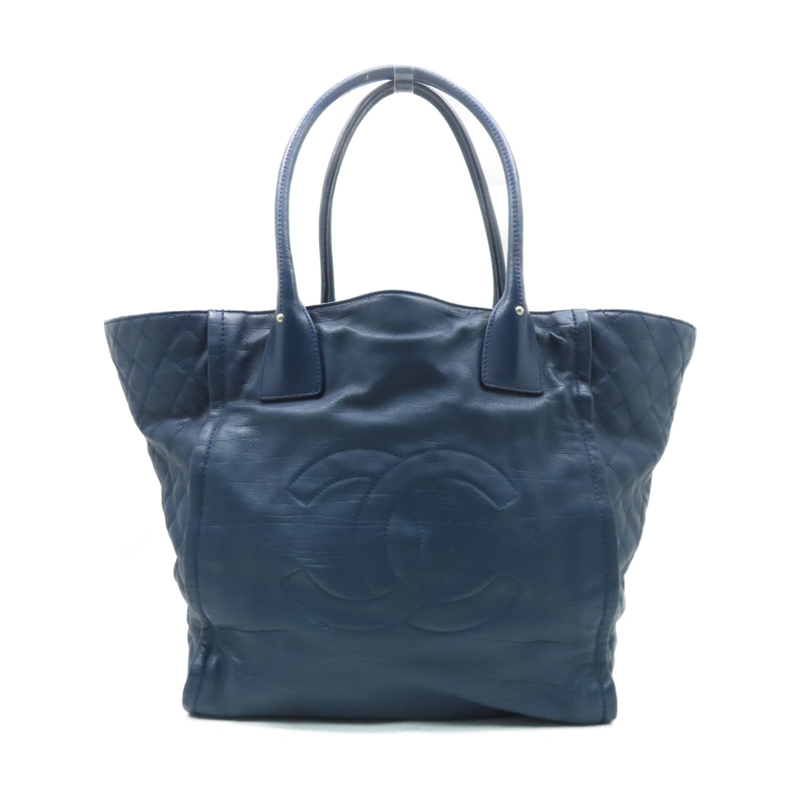 CHANEL 【激減優惠】牛皮皮革Totebag肩背袋銀扣藍色