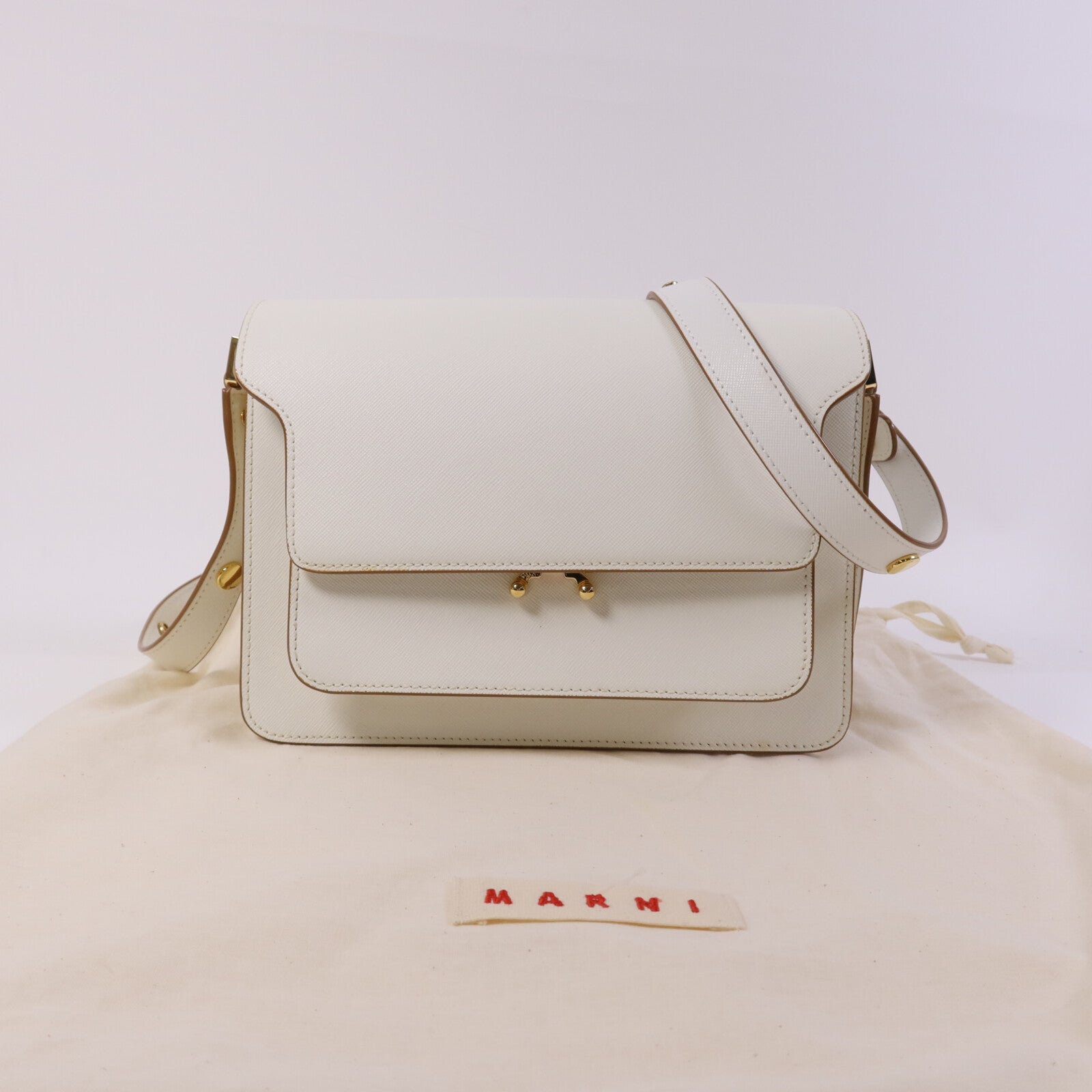 SELECTION 牛皮皮革Marni Trunk Medium Shoulder Bag金扣肩背袋