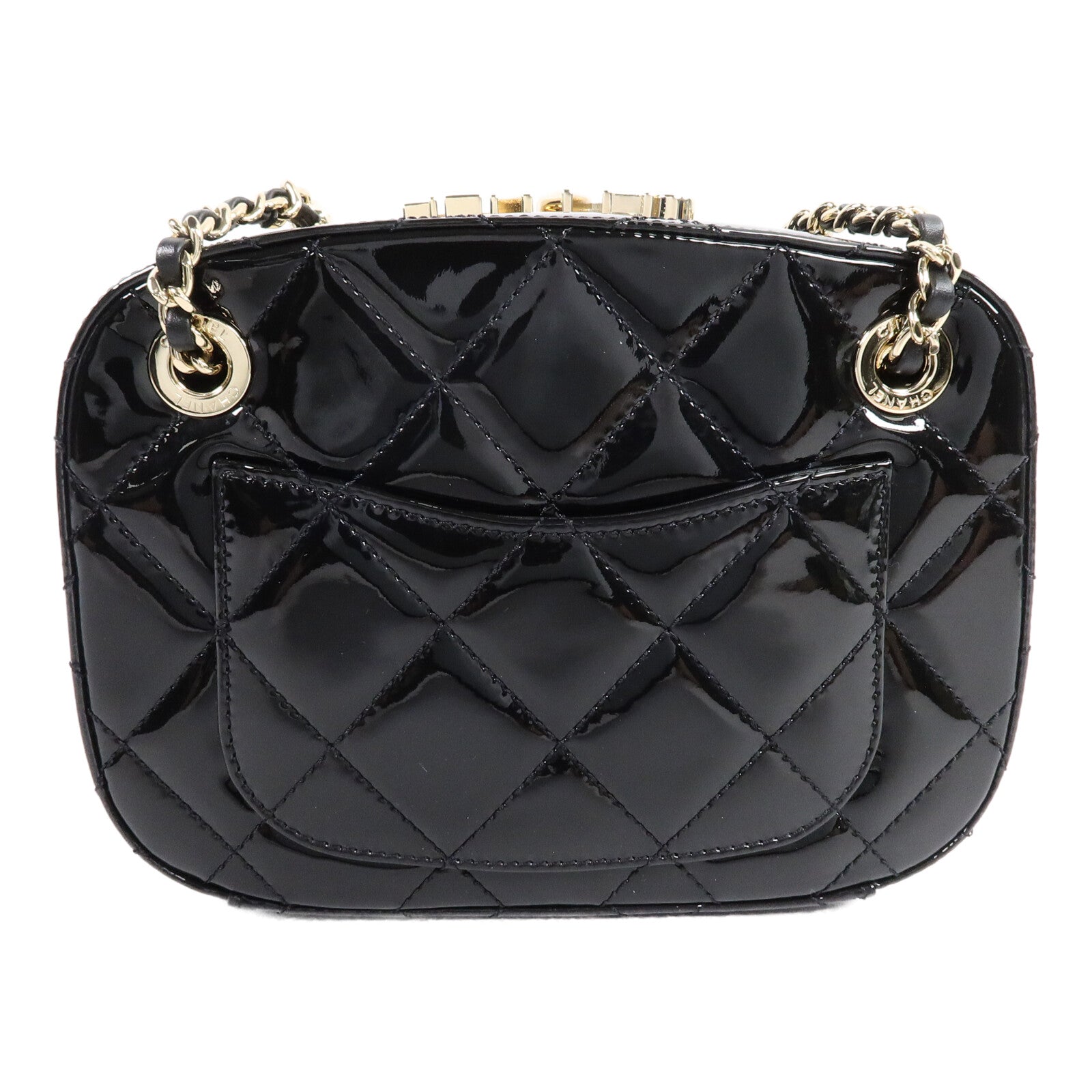 CHANEL 漆皮皮革Mini Camera Case鏈帶肩背袋