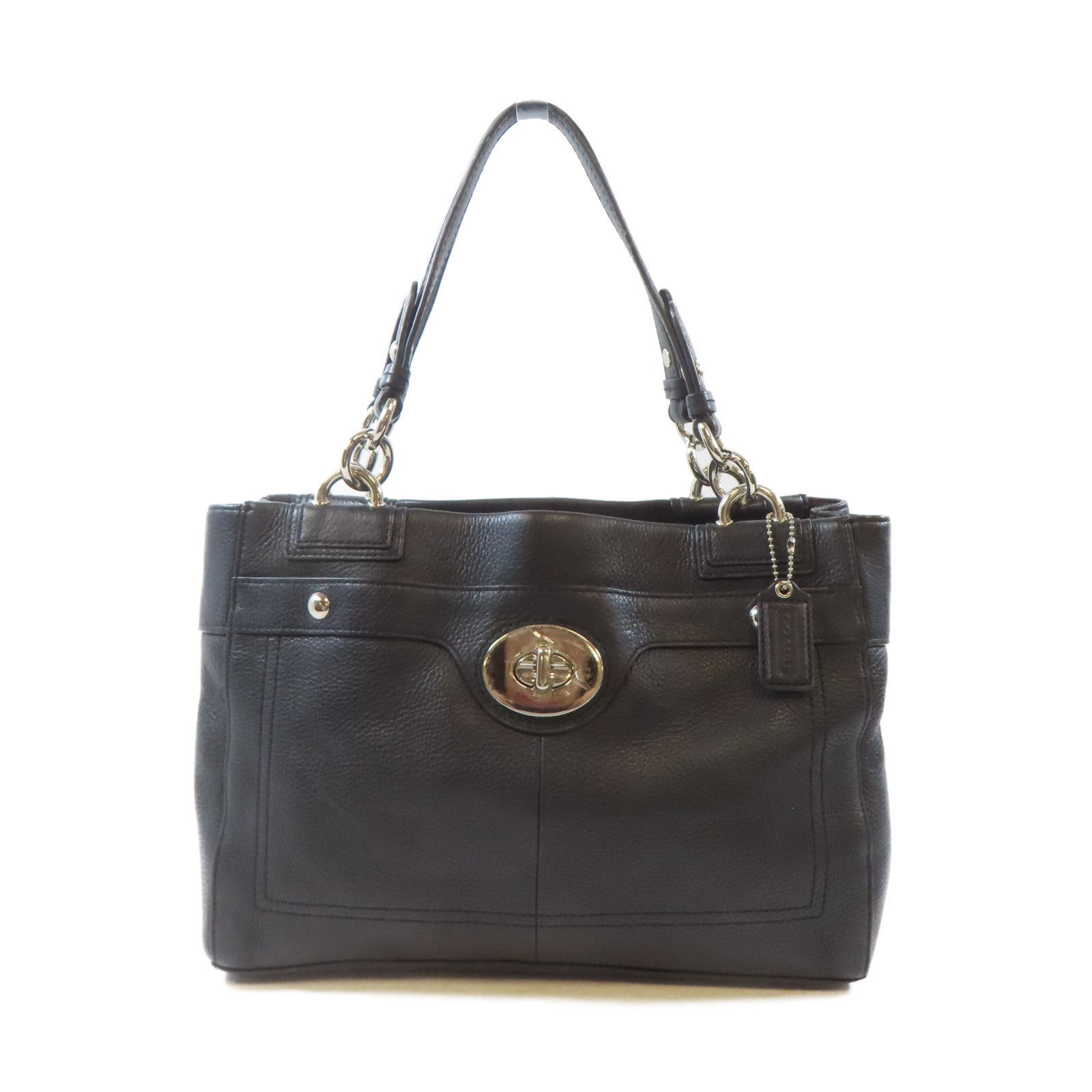 COACH 牛皮皮革Penelope Shoulder Bag銀扣肩背袋黑色