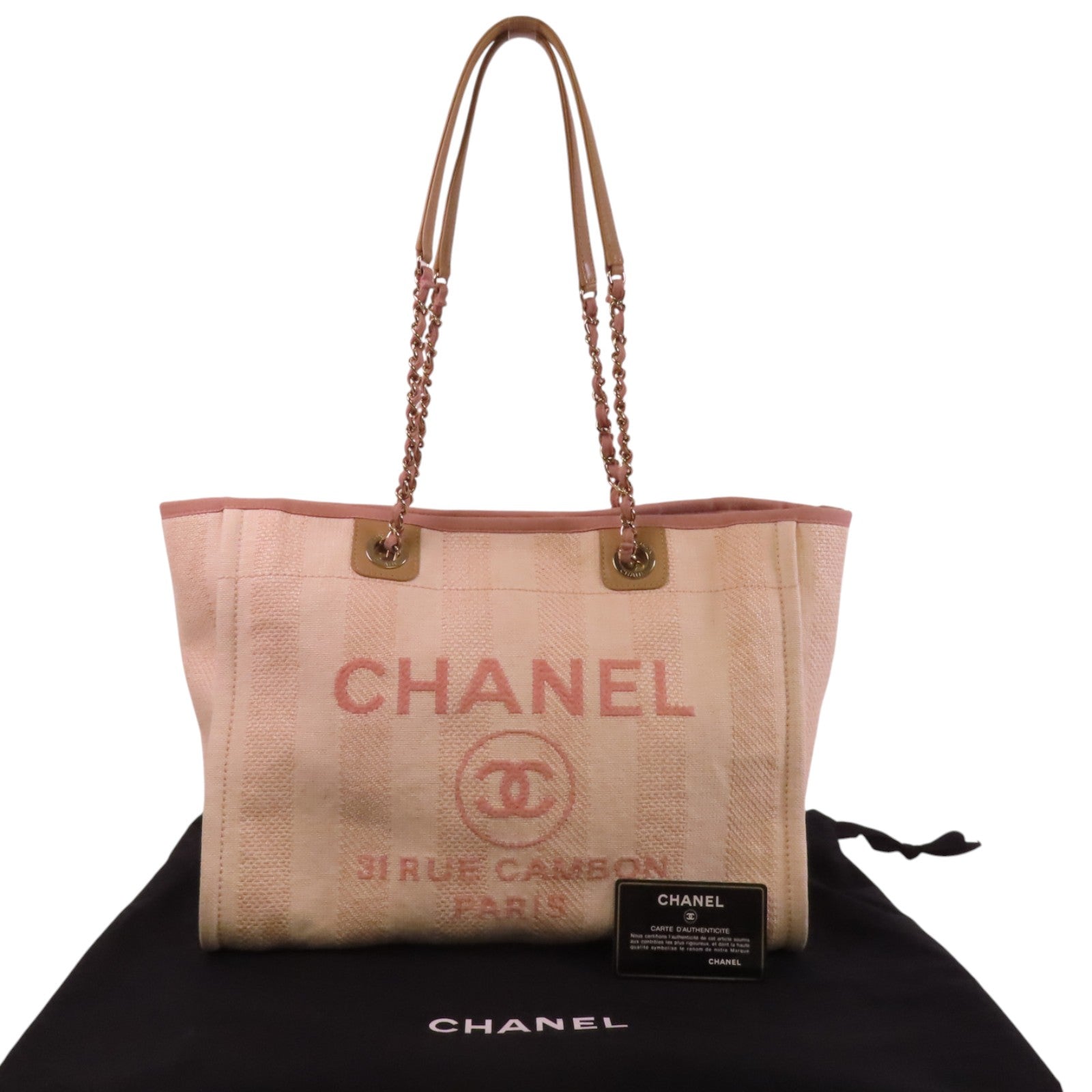 CHANEL 帆布Deauville MM銀扣肩背袋