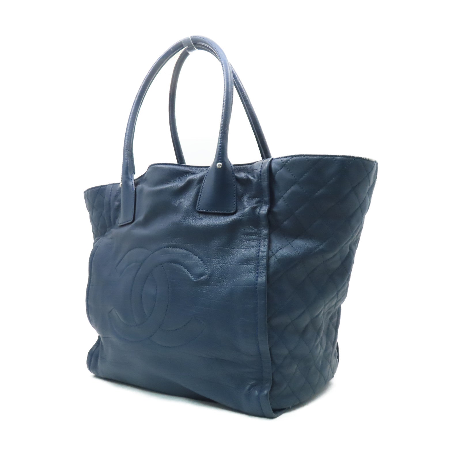 CHANEL 【激減優惠】牛皮皮革Totebag肩背袋銀扣藍色