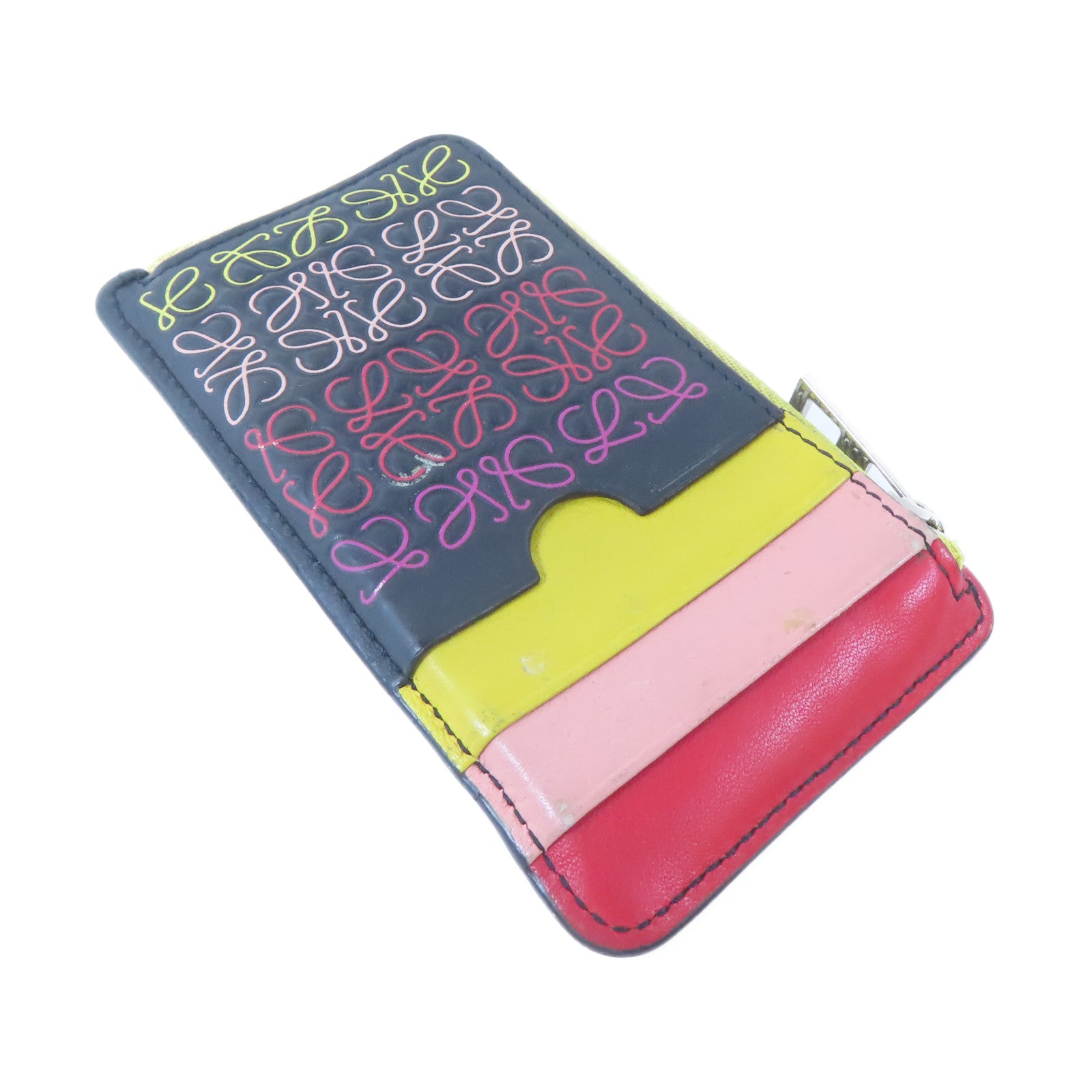 LOEWE 牛皮皮革Coin/Card Case銀扣零錢包/卡片套黑色/彩色