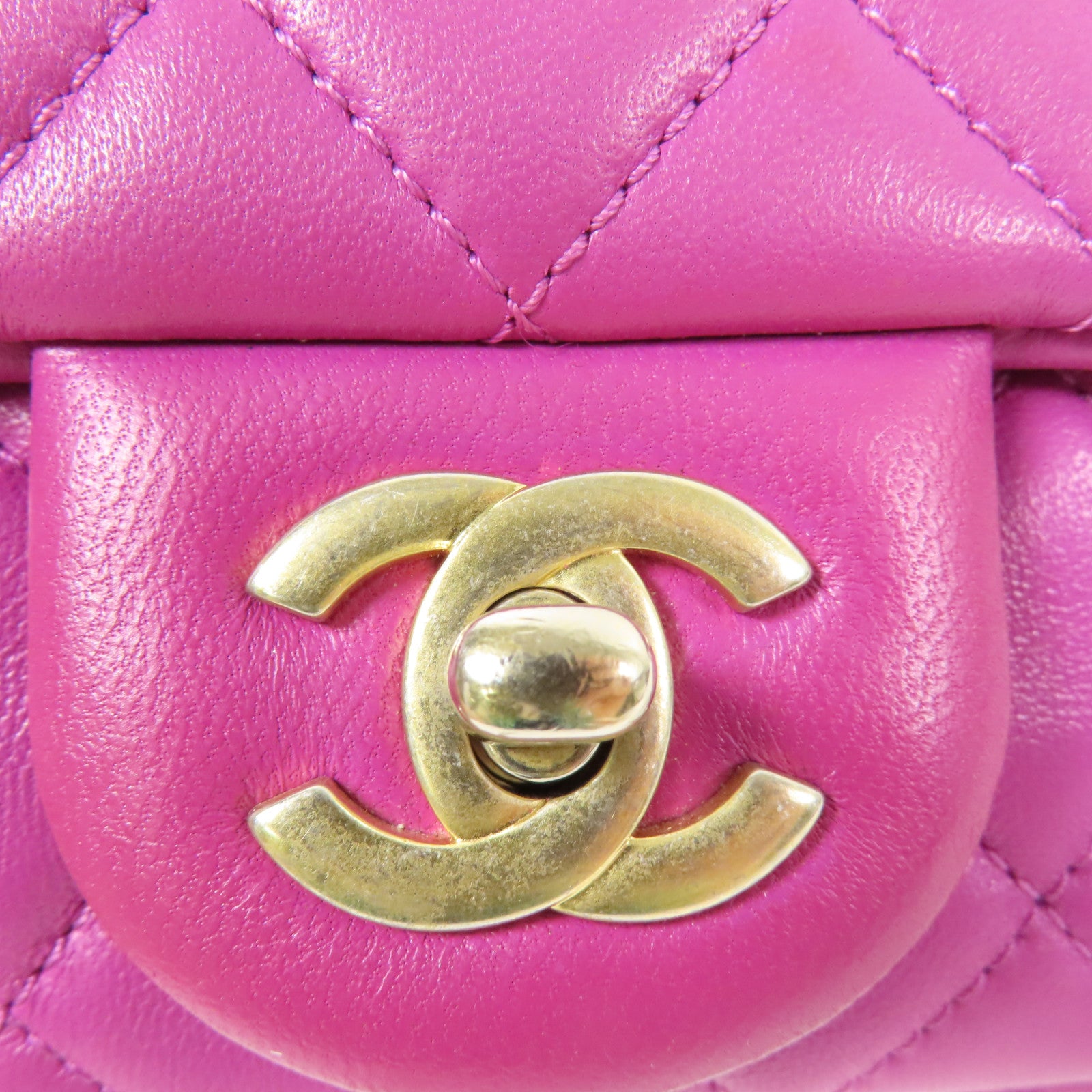 CHANEL CC GHW Mini Flap Bag Chain Shoulder Bag Lambskin Leather Purple