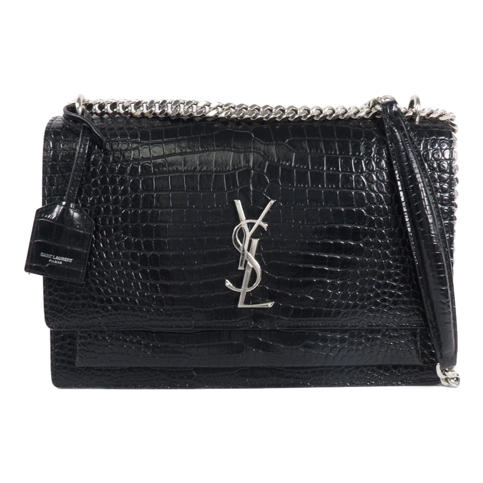 SAINT LAURENT 壓花皮革Sunset Medium鏈帶肩背袋