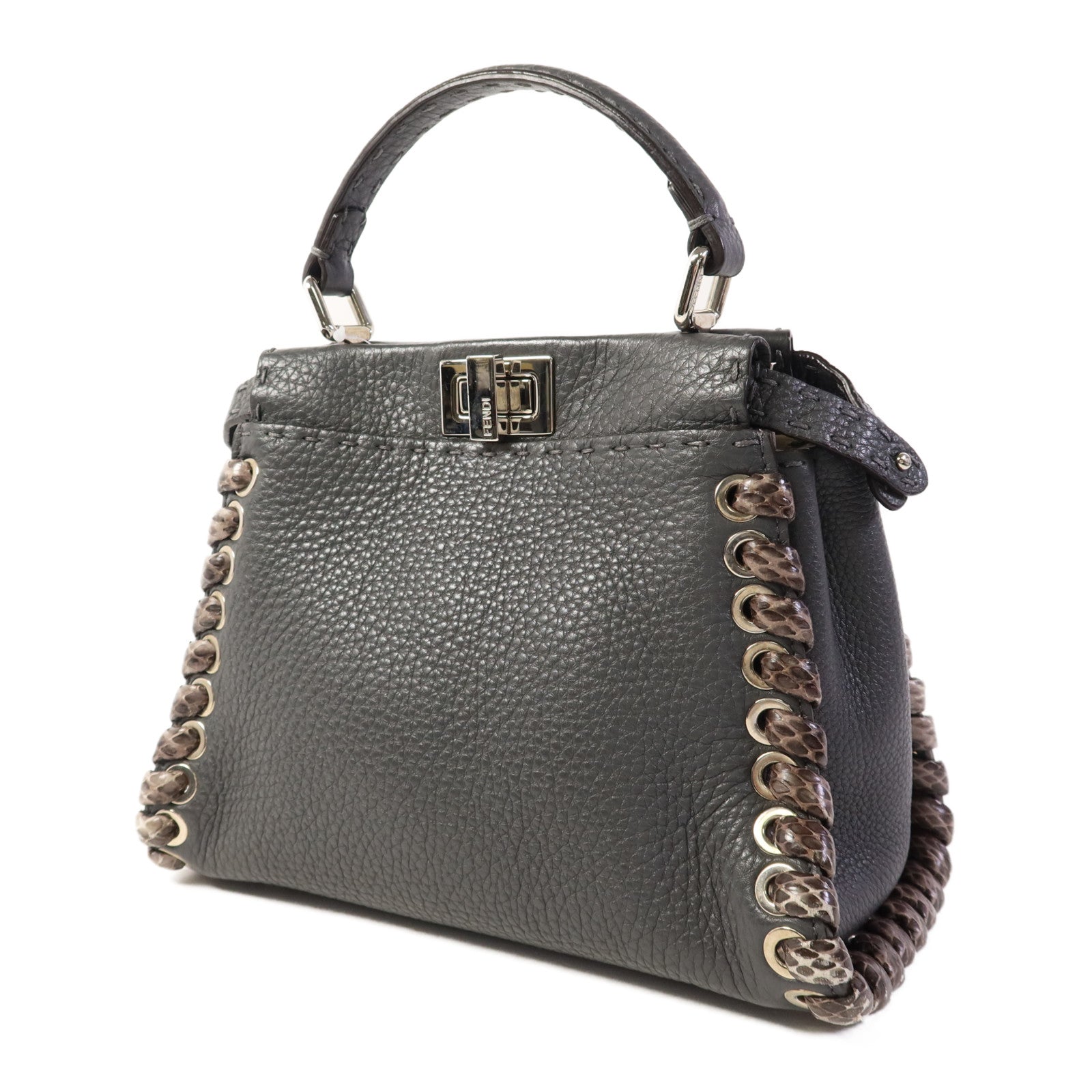 FENDI 【激減優惠】蛇皮皮革/牛皮皮革Mini Peekaboo銀扣手挽肩背兩用袋