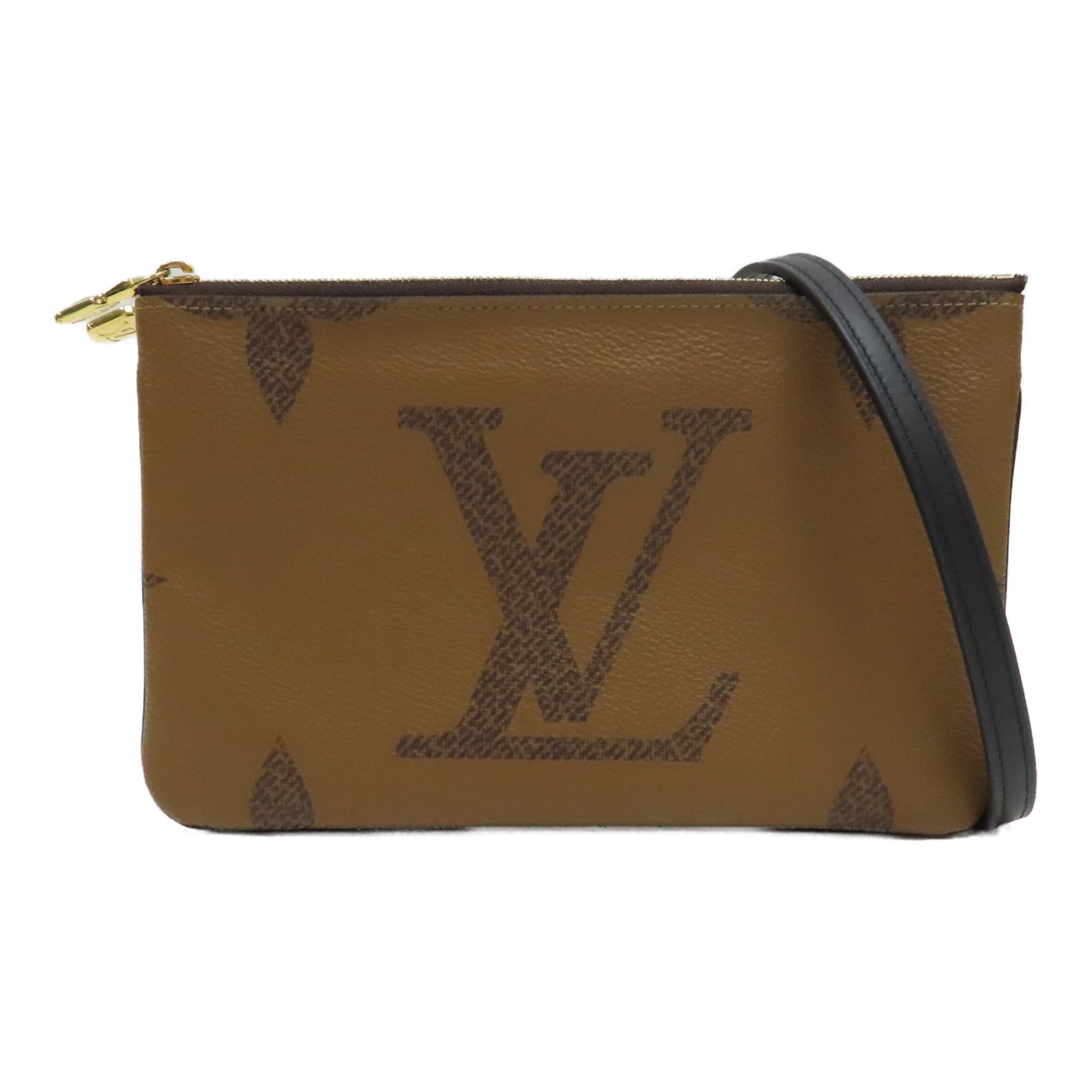 LOUIS VUITTON Monogram Giant Reverse Pochette Double Zip金扣肩背袋啡色