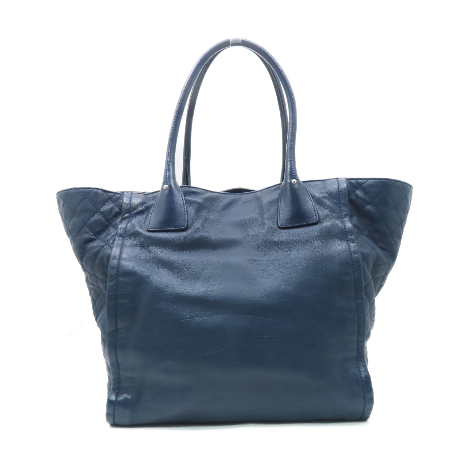 CHANEL 【激減優惠】牛皮皮革Totebag肩背袋銀扣藍色