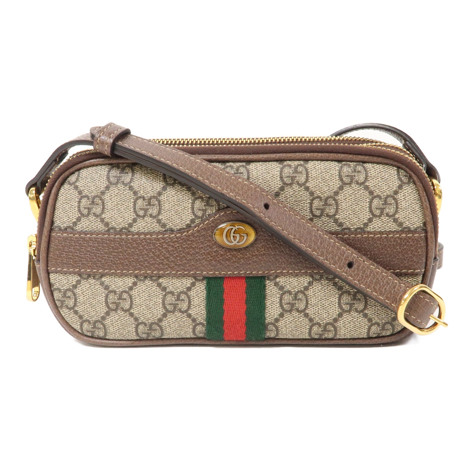 GUCCI 塗層帆布Ophidia GG Mini金扣肩背袋啡色