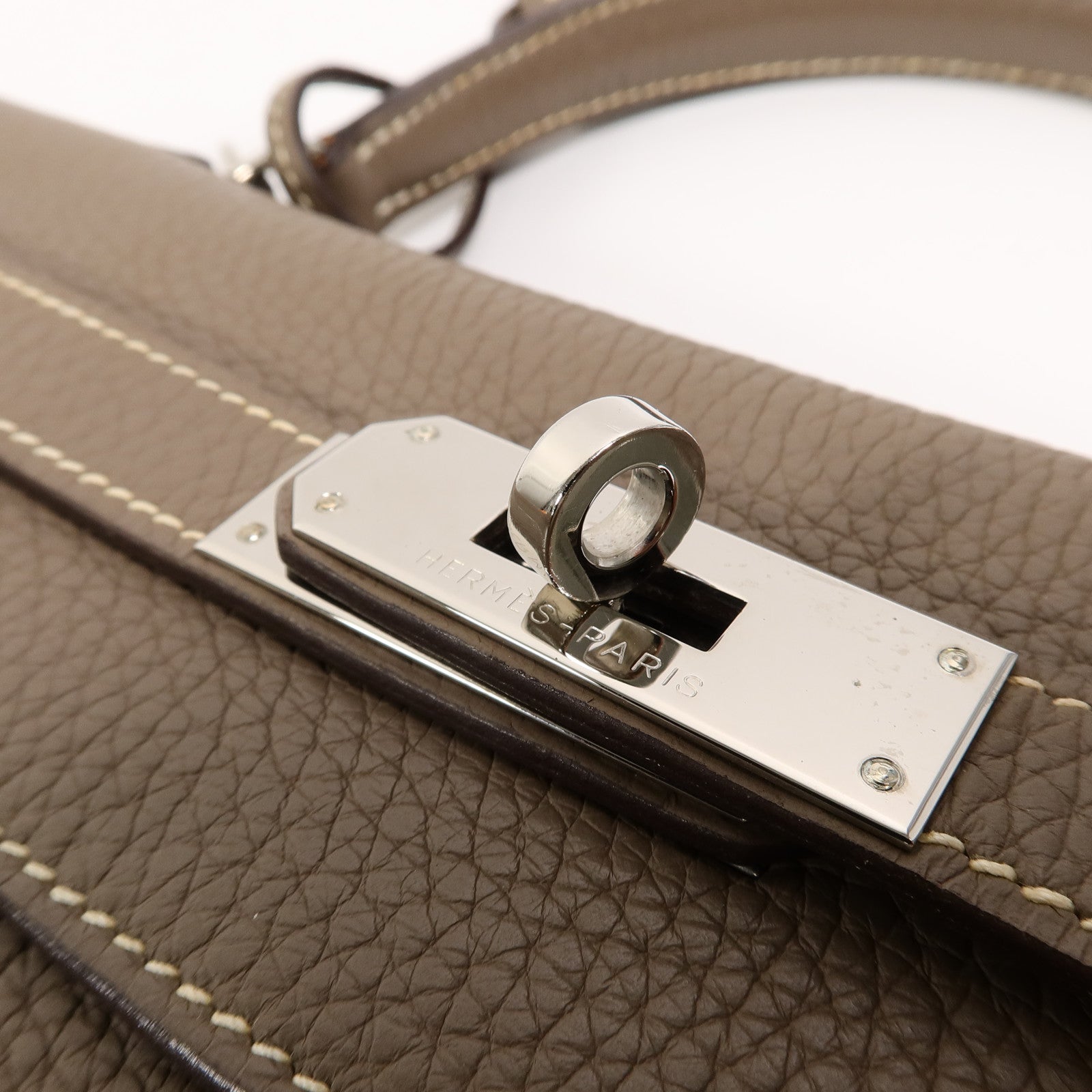 HERMES Clemence皮革Kelly 32手挽肩背兩用袋Etoupe