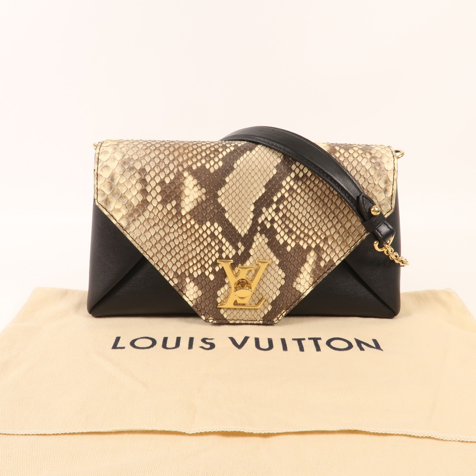 LOUIS VUITTON 蛇皮皮革Love Note金扣鏈帶肩背袋