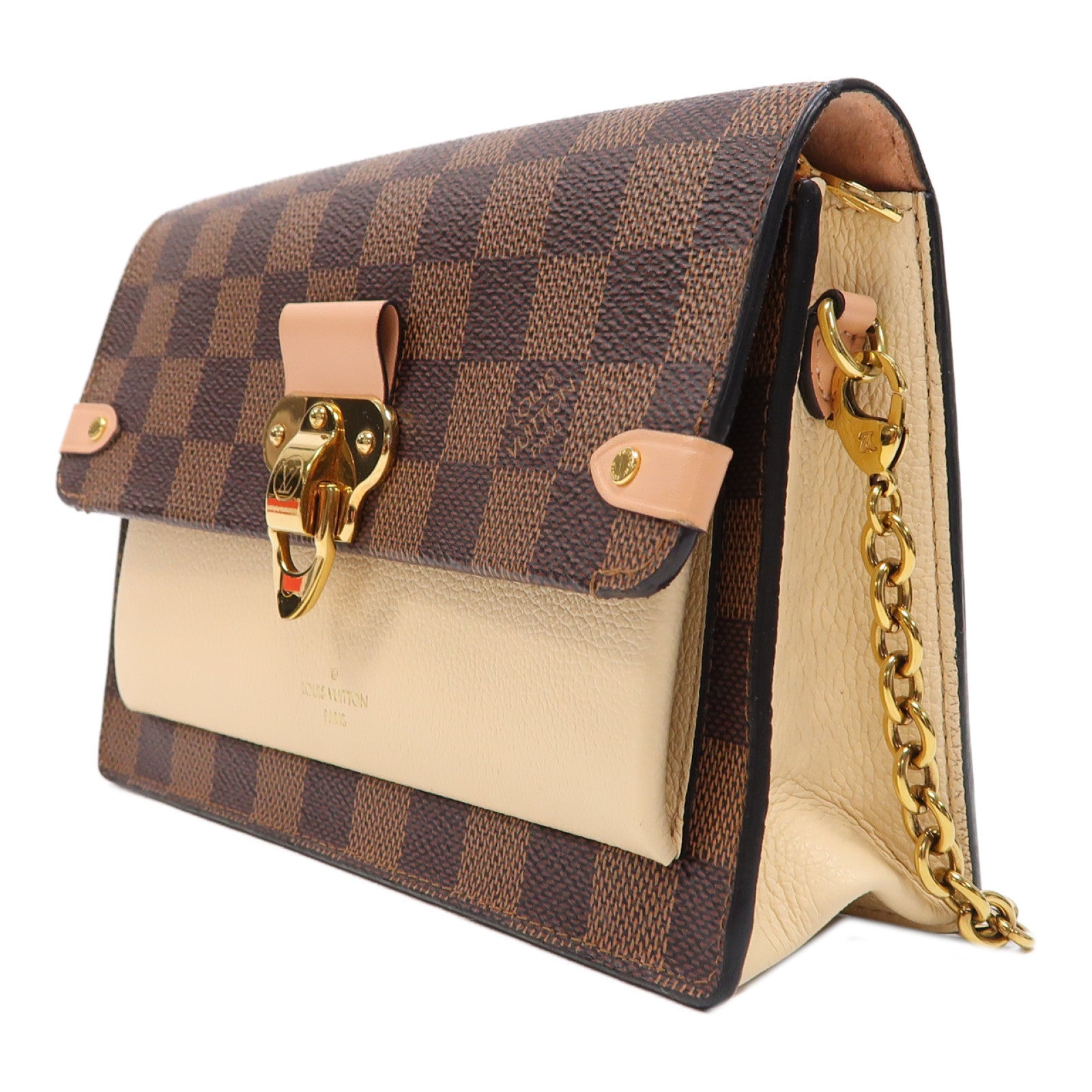 LOUIS VUITTON Damier Vavin WOC金扣鏈帶肩背袋啡色/白色
