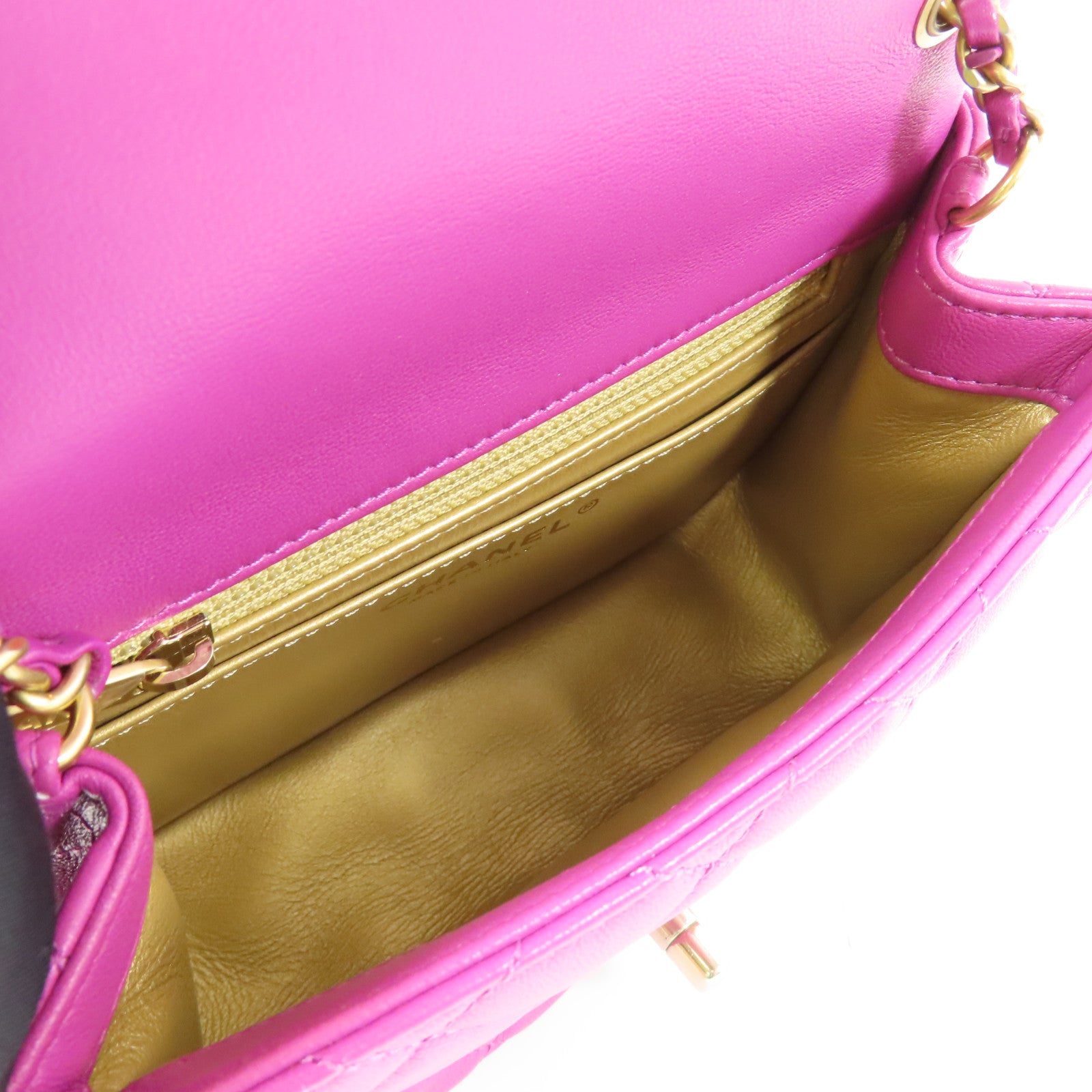 CHANEL CC GHW Mini Flap Bag Chain Shoulder Bag Lambskin Leather Purple
