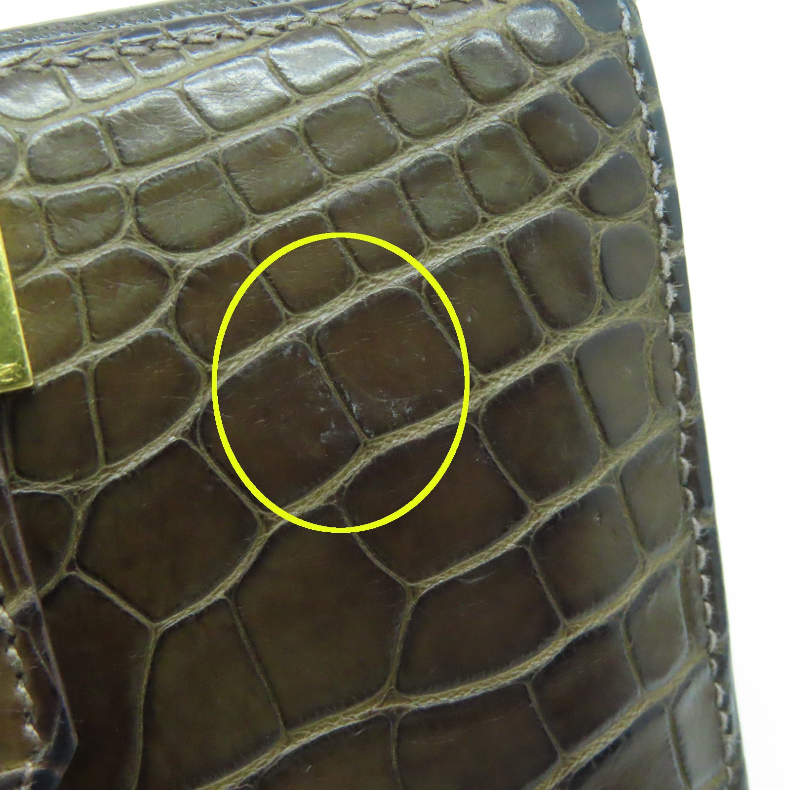 HERMES 鳄鱼皮革Bearn W Snap金扣钱包巧克力色