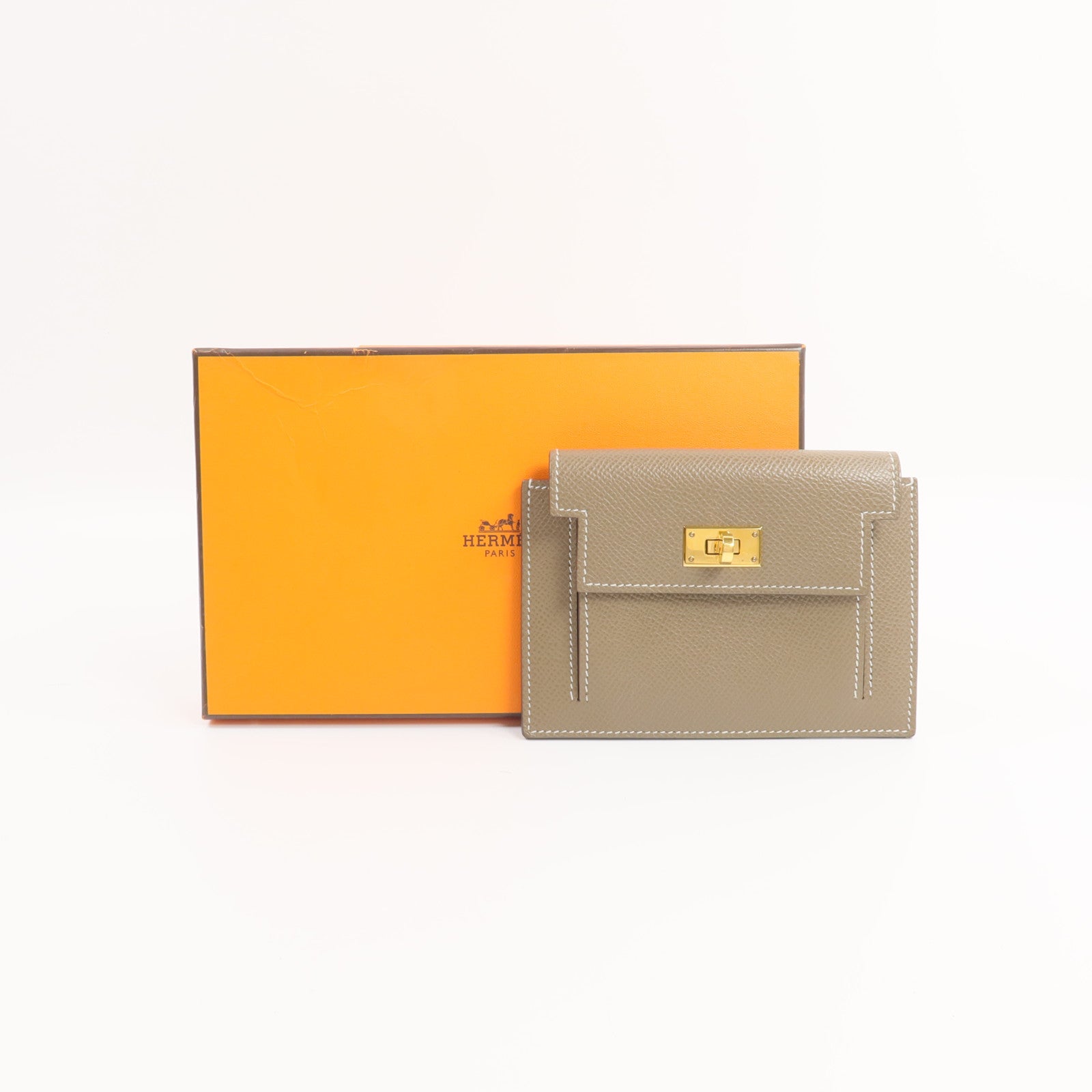 HERMES Epsom皮革Kelly Pockt Compact Wallet錢包Etoupe