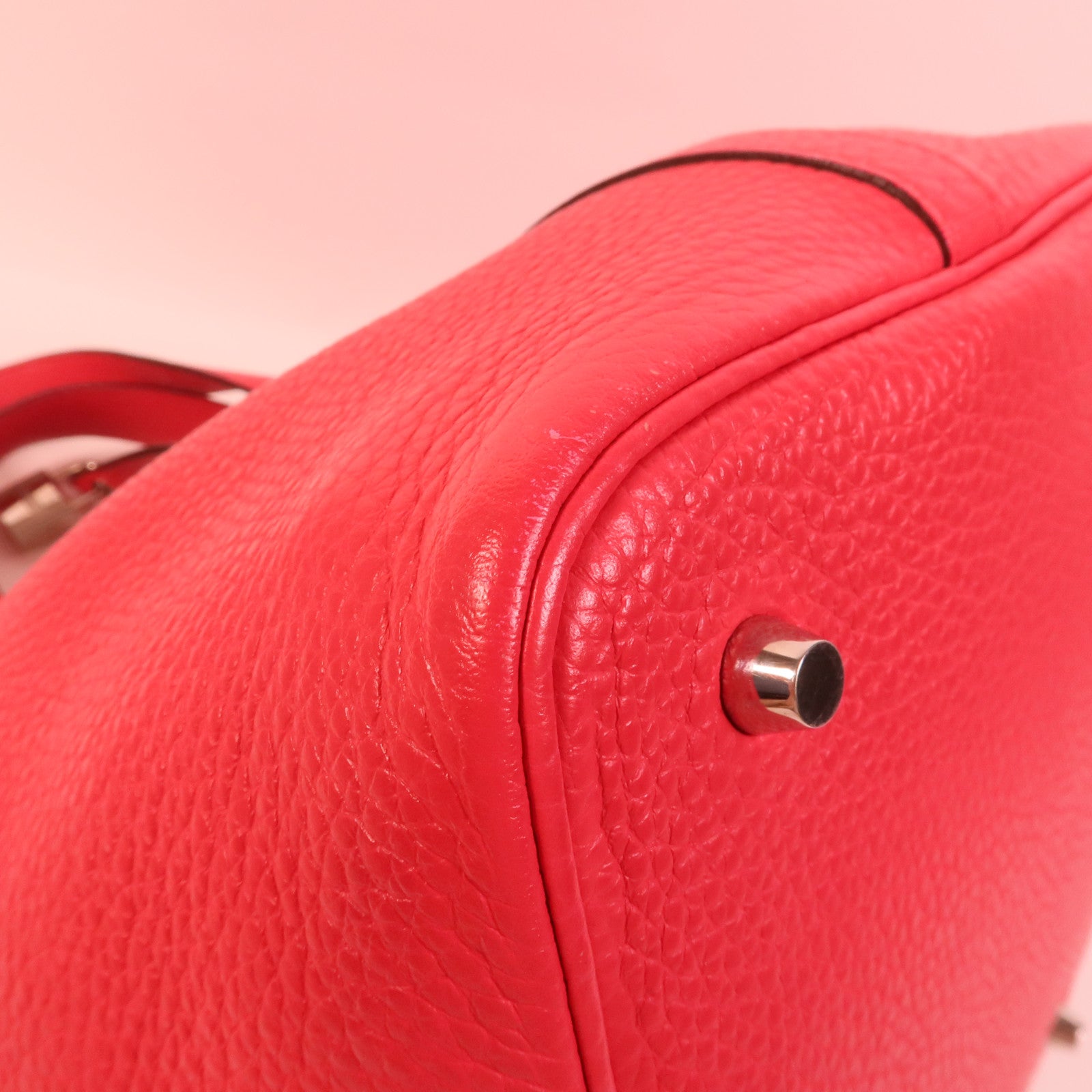 HERMES Clemence皮革Picotin MM手挽袋Rose Extreme