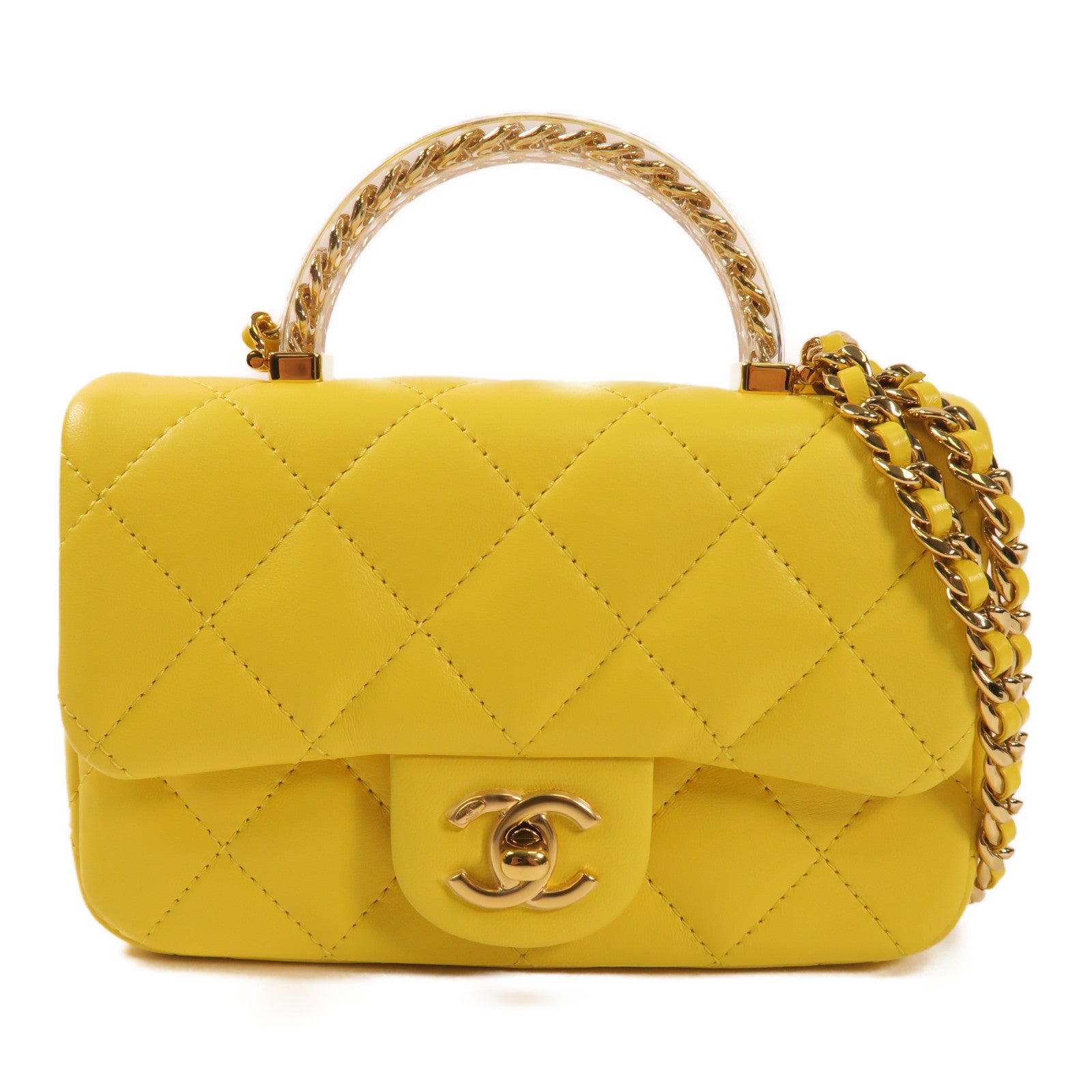 CHANEL 羊皮皮革Flap Bag With Handle手挽肩背兩用袋