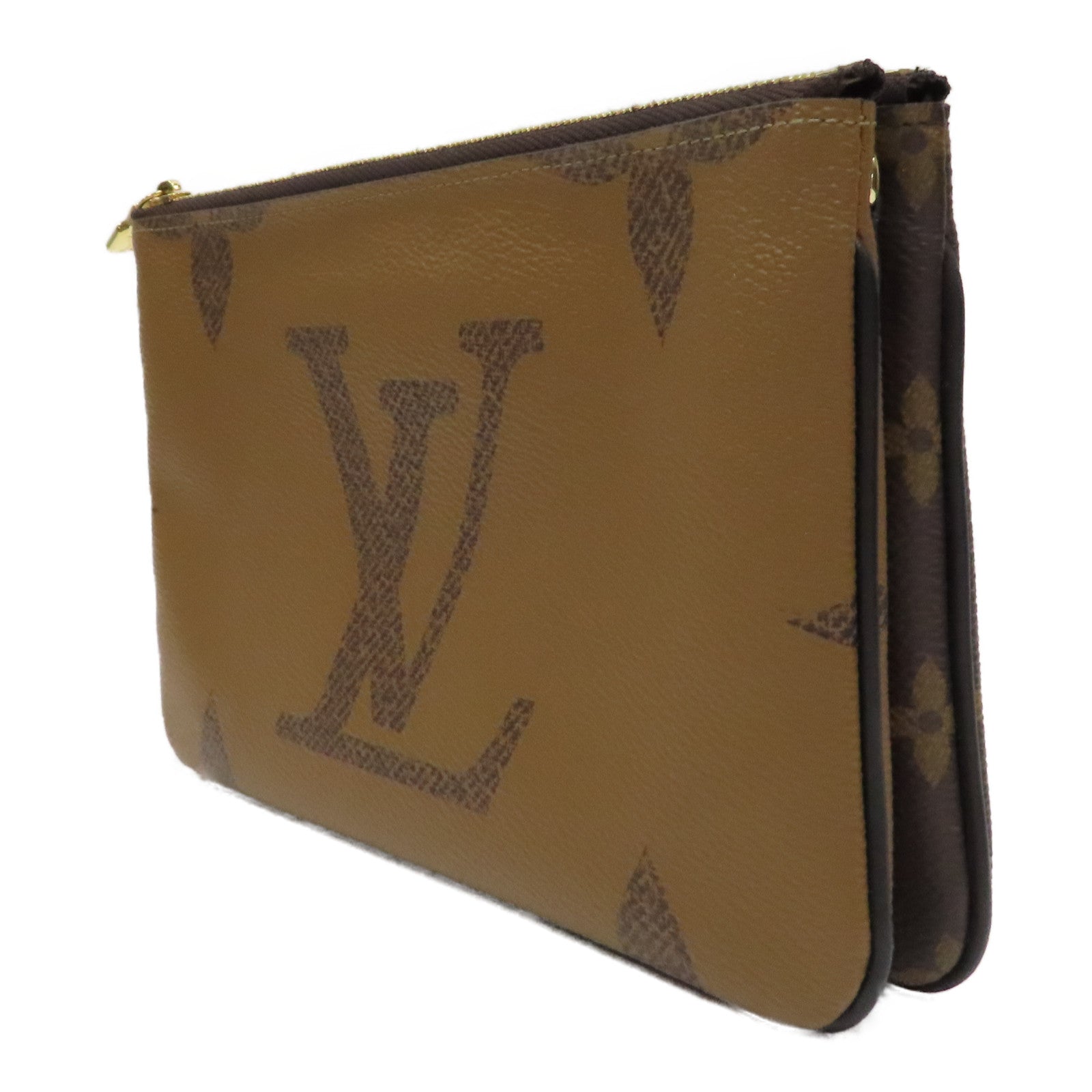 LOUIS VUITTON Monogram Giant Reverse Pochette Double Zip金扣肩背袋啡色