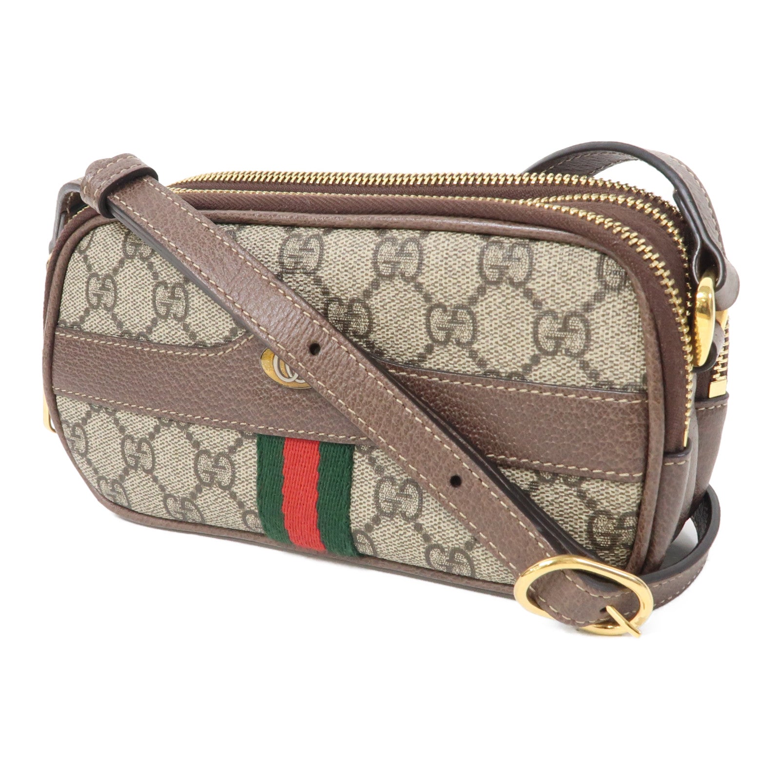 GUCCI 塗層帆布Ophidia GG Mini金扣肩背袋啡色