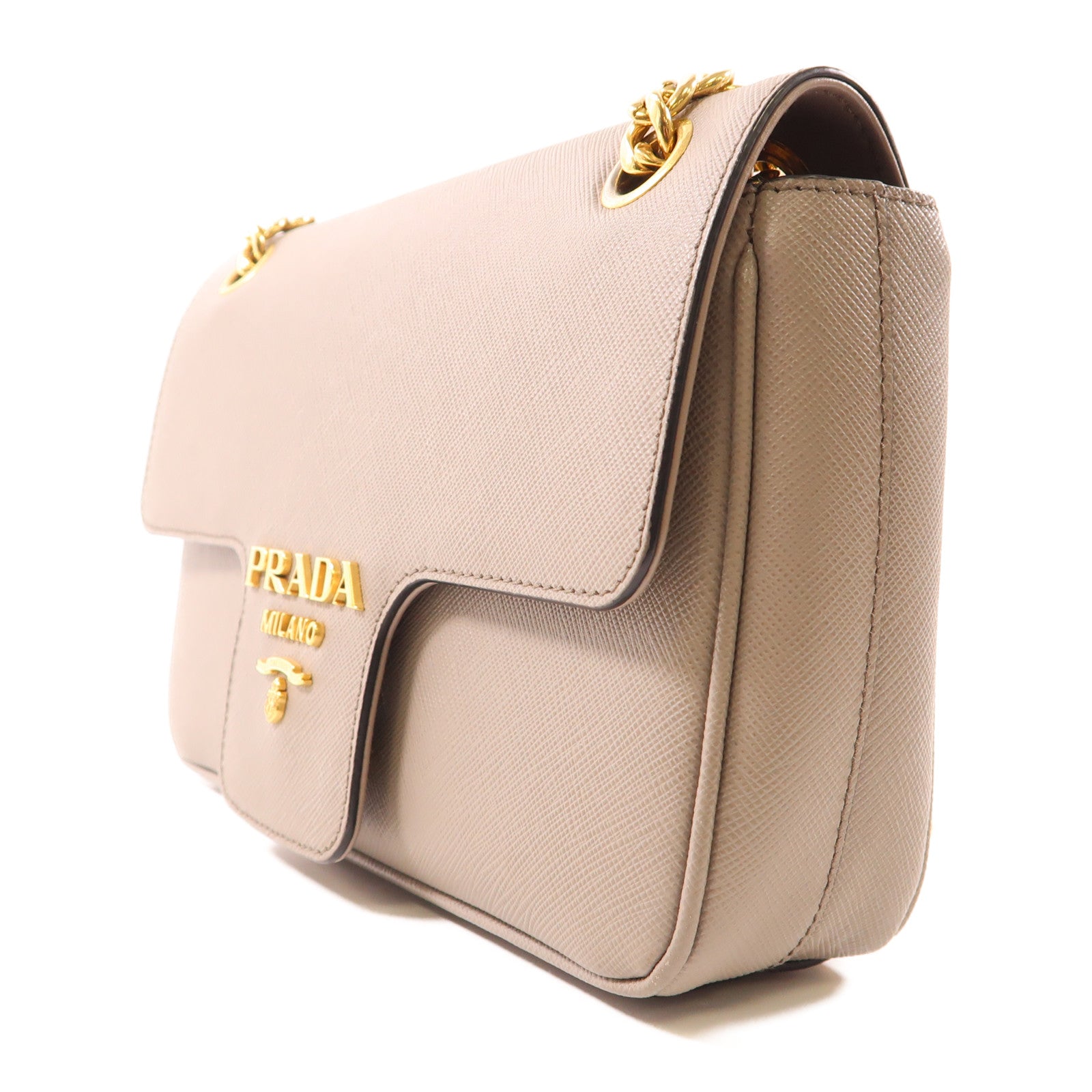PRADA Saffiano皮革Chain Shoulder金扣肩背袋