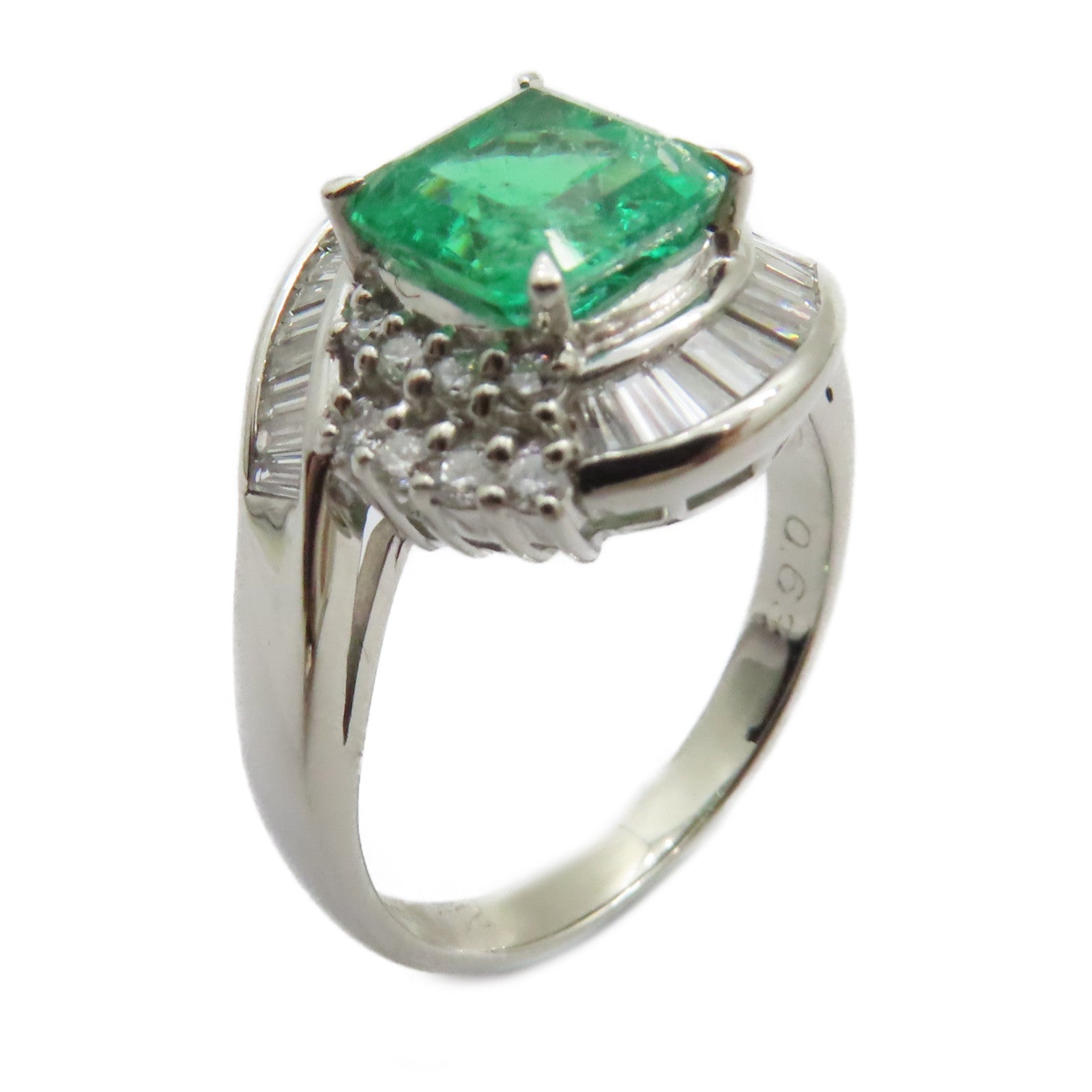 JEWELRY 【激減優惠】PT900鉑金Emerald Diamond Ring 1.62ct綠寶石/0.63ct鑽石戒指US#7.25