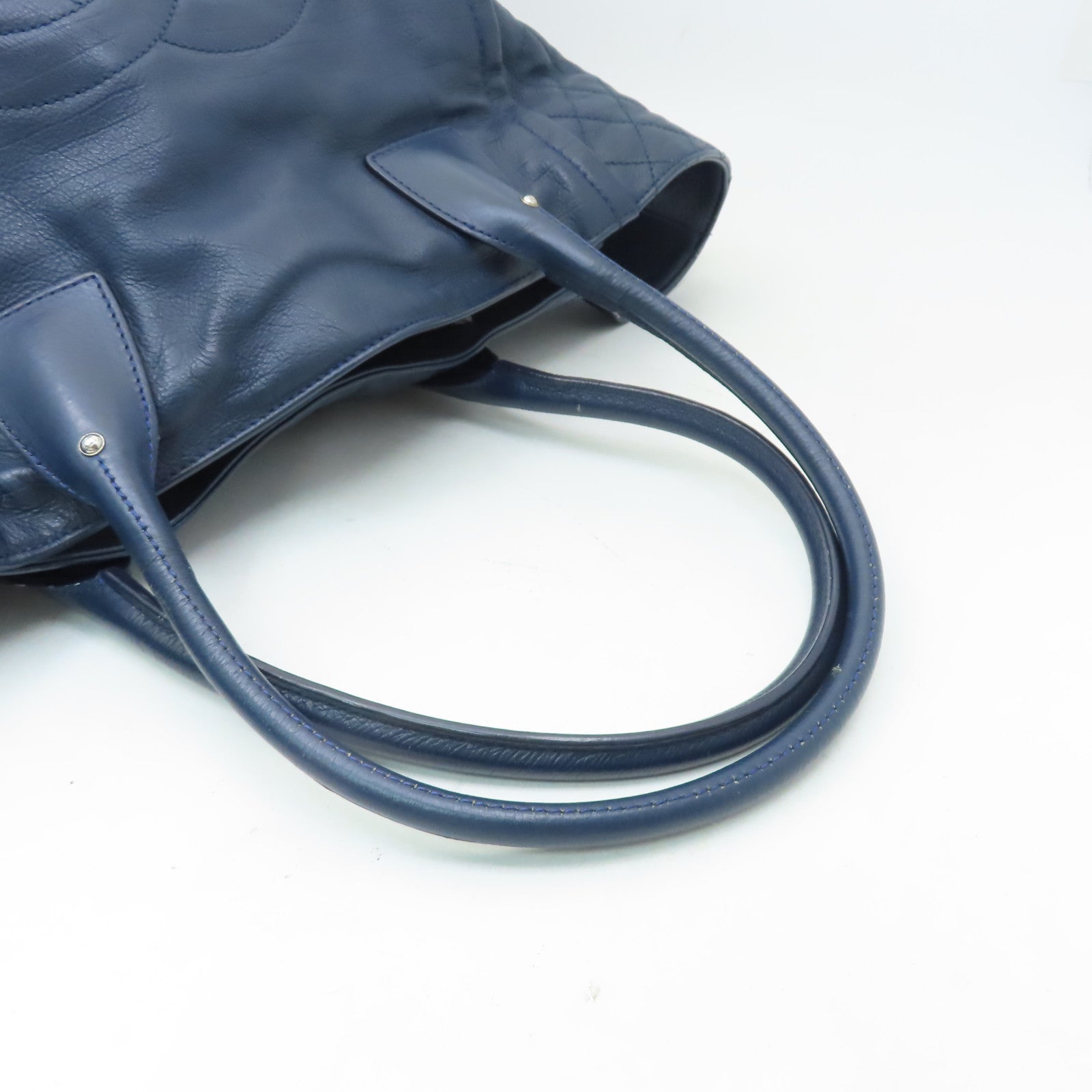 CHANEL 【激減優惠】牛皮皮革Totebag肩背袋銀扣藍色
