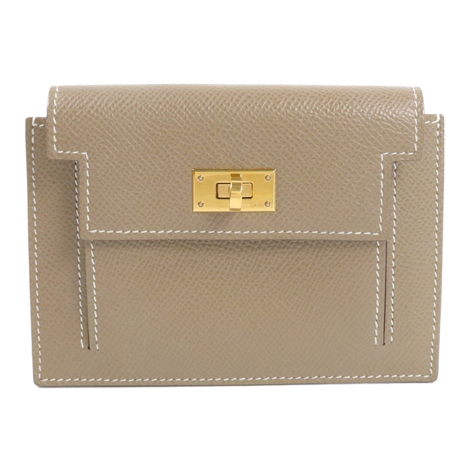 HERMES Epsom皮革Kelly Pockt Compact Wallet錢包Etoupe