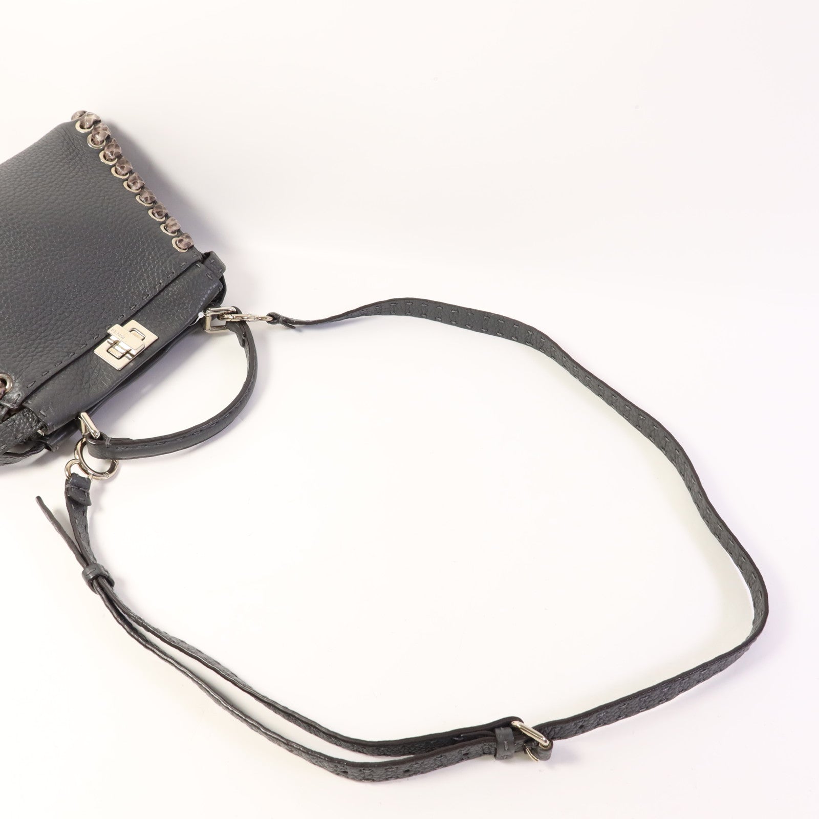 FENDI 【激減優惠】蛇皮皮革/牛皮皮革Mini Peekaboo銀扣手挽肩背兩用袋