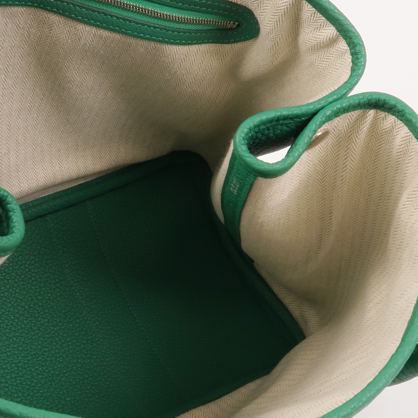 HERMES【激減優惠】 Negonda皮革Garden Party PM銀扣手挽袋Vert Vertigo