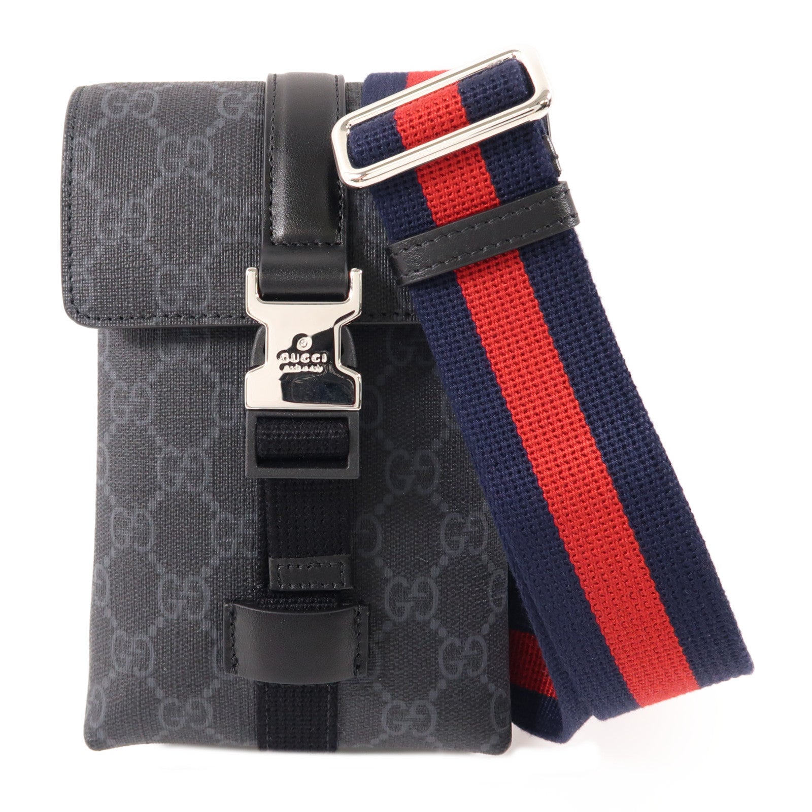 GUCCI 塗層帆布Shoulder Bag銀扣肩背袋黑色