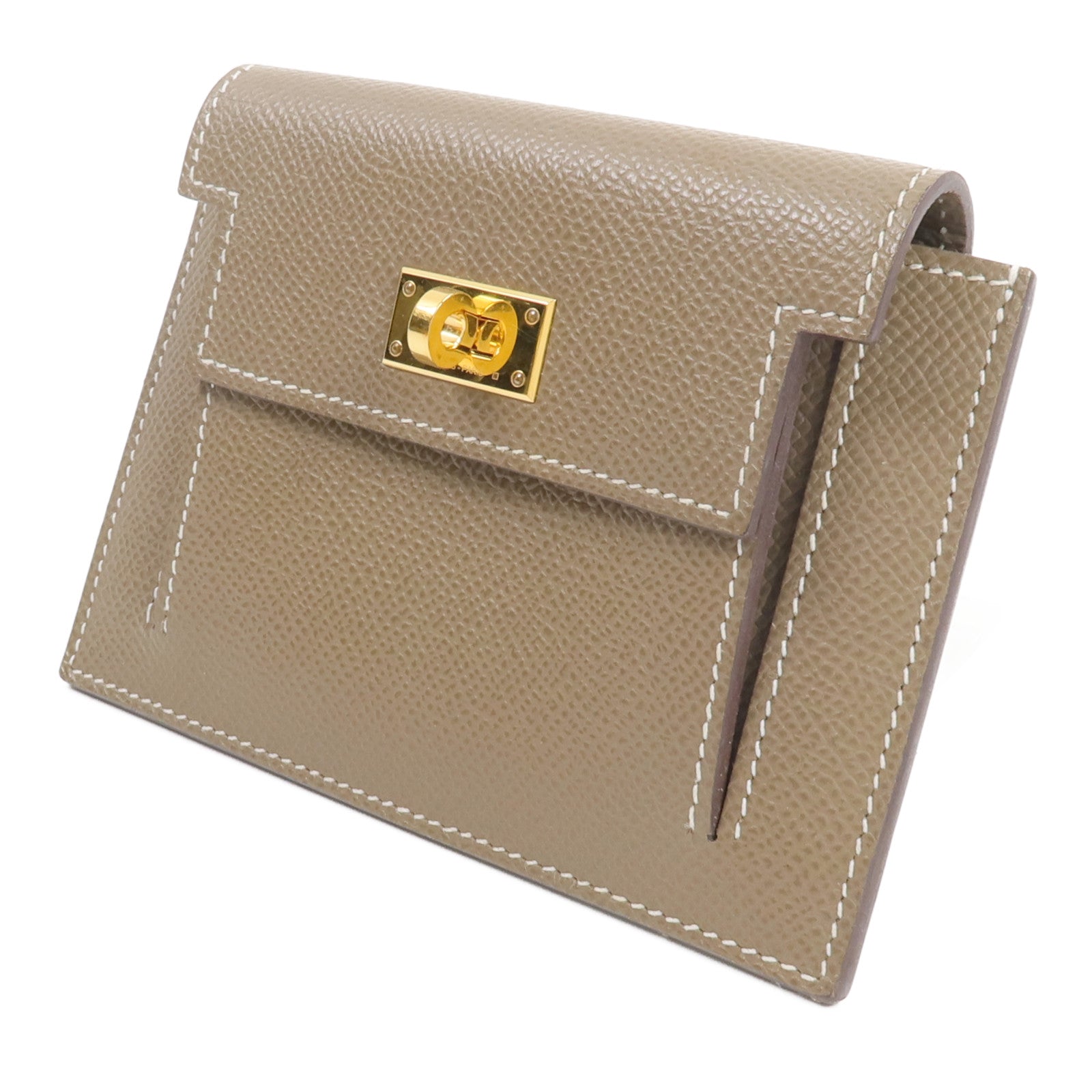 HERMES Epsom皮革Kelly Pockt Compact Wallet錢包Etoupe