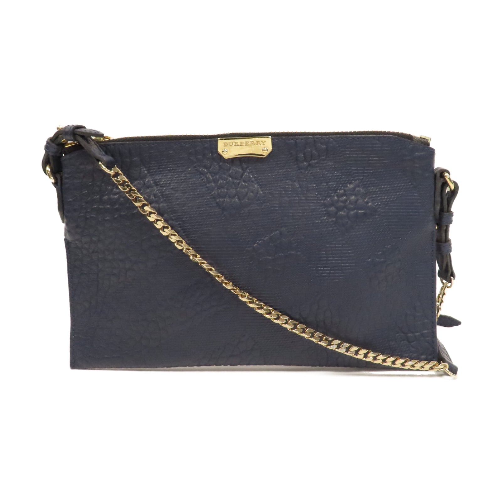 BURBERRY 牛皮皮革Shoulder Bag金扣鏈帶肩背袋深藍色