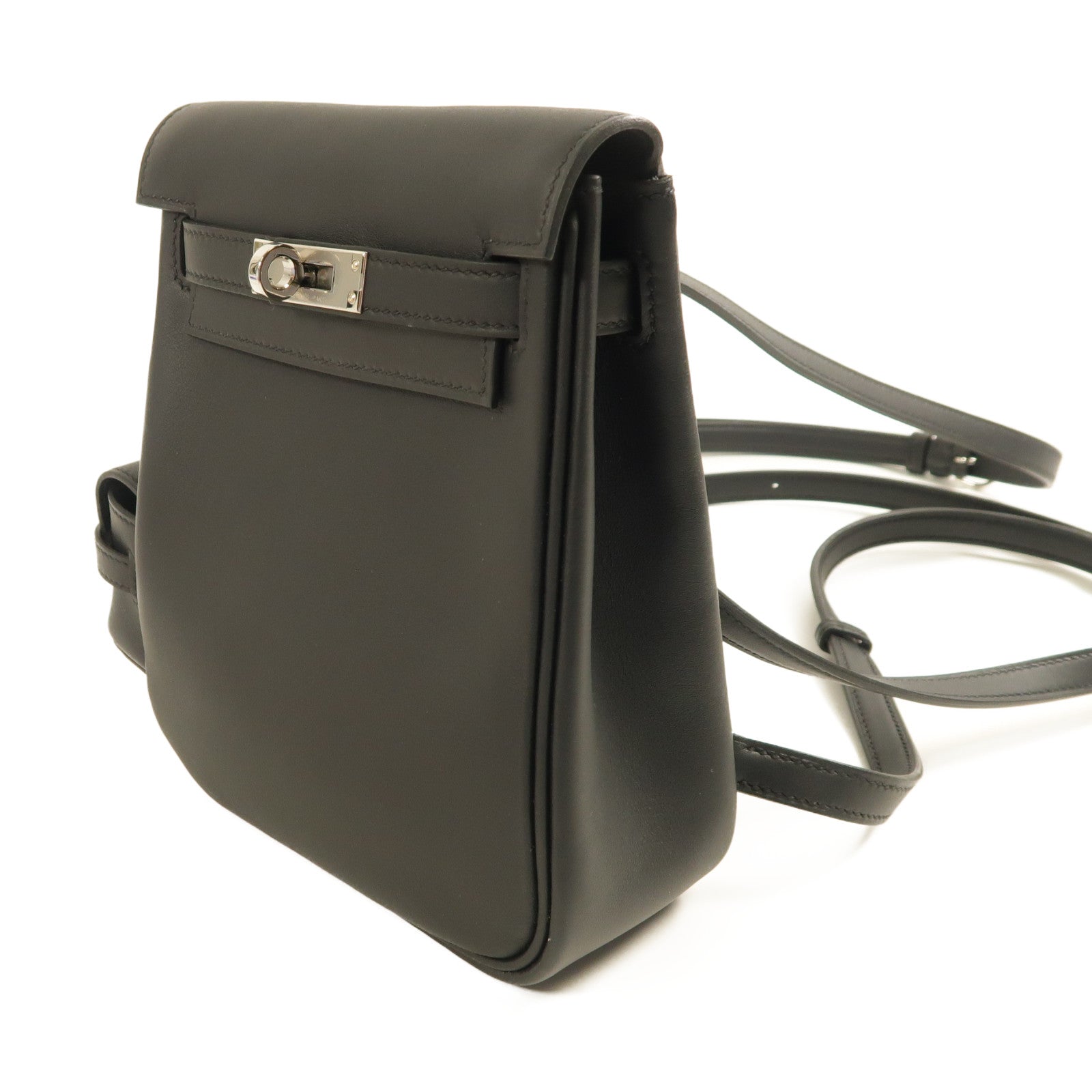 HERMES Swift皮革Kelly Jump銀扣背包Noir