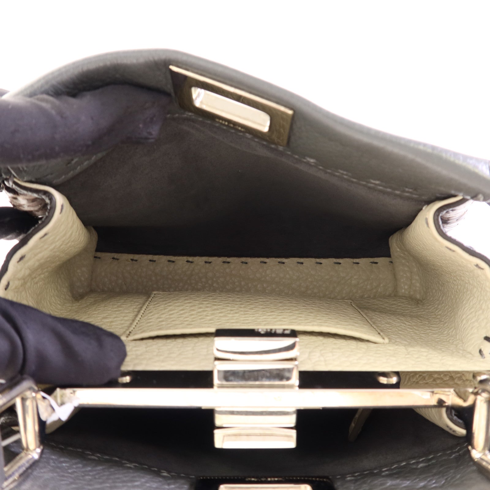 FENDI 【激減優惠】蛇皮皮革/牛皮皮革Mini Peekaboo銀扣手挽肩背兩用袋