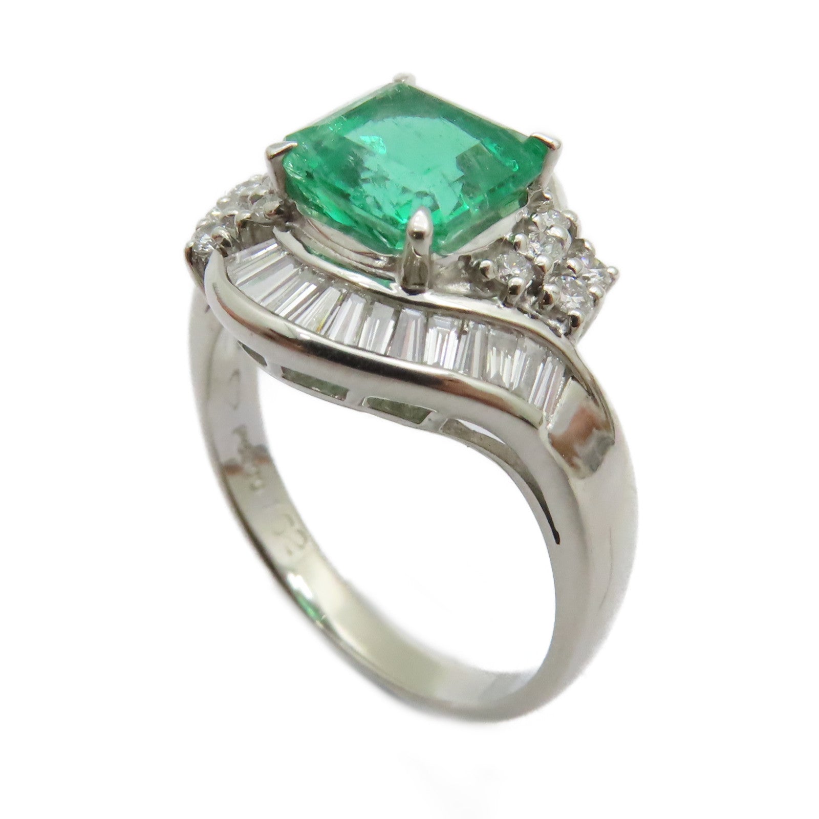 JEWELRY 【激減優惠】PT900鉑金Emerald Diamond Ring 1.62ct綠寶石/0.63ct鑽石戒指US#7.25